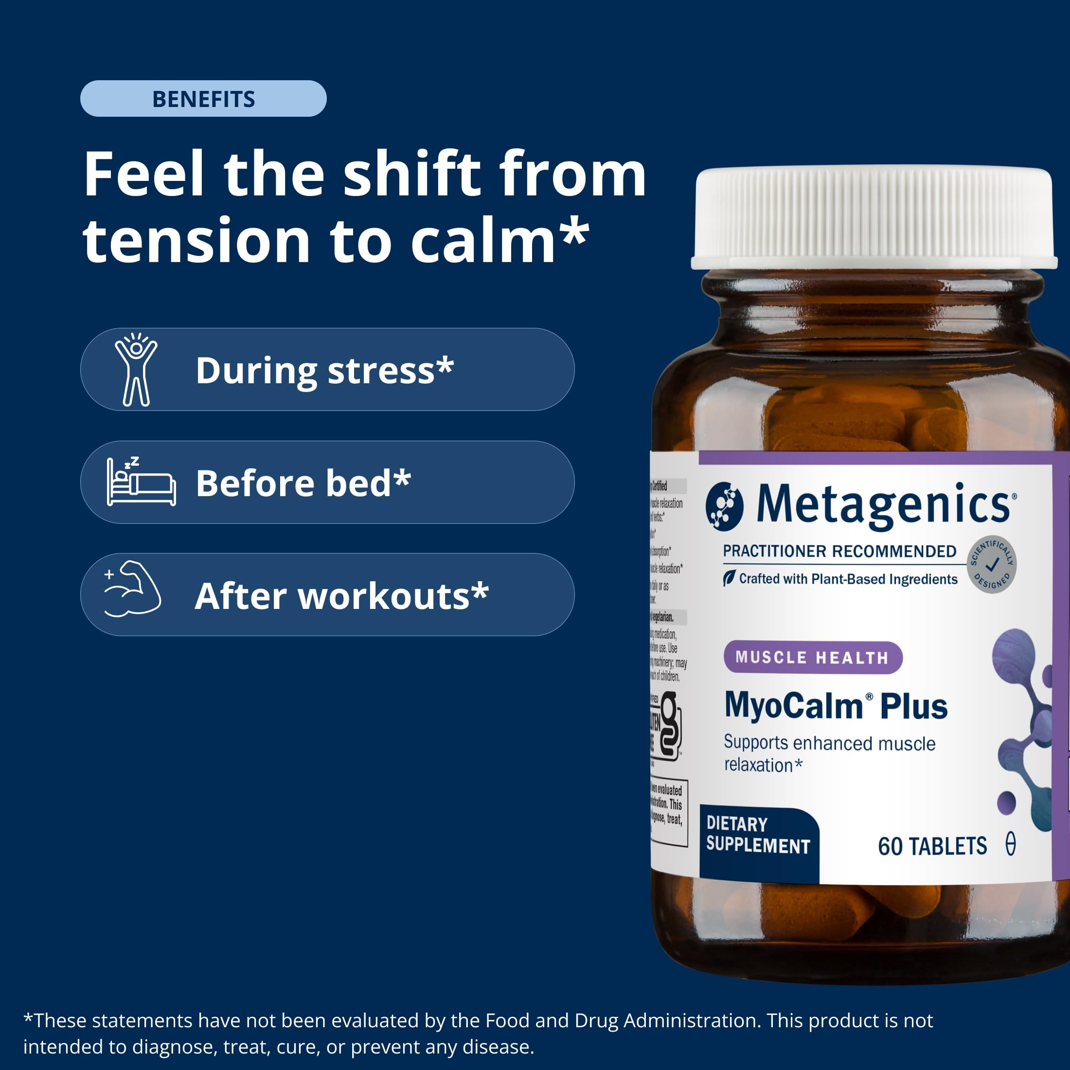 Metagenics MyoCalm Plus 60 Tablets back view with ingredients
