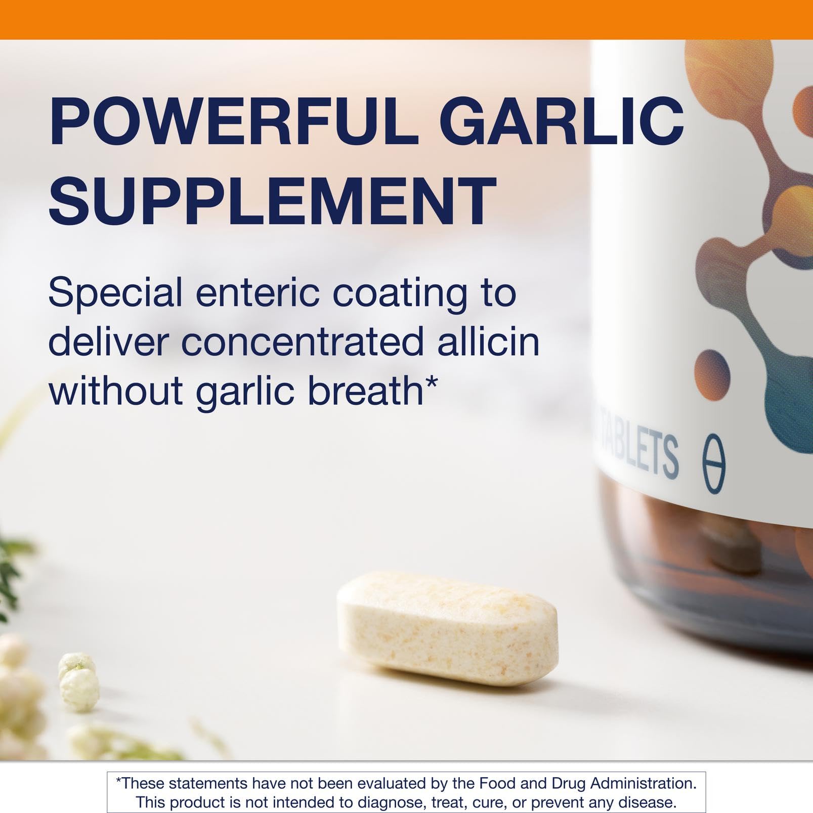 Metagenics Odourless Garlic Tablets close-up of coated tablet
