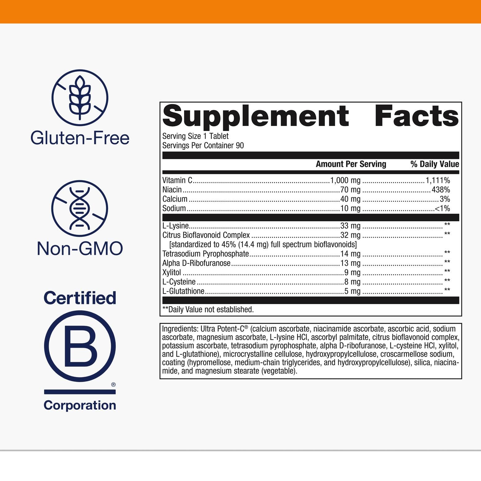 Metagenics Ultra Potent-C® 1000mg Vitamin C Tablets ingredients list