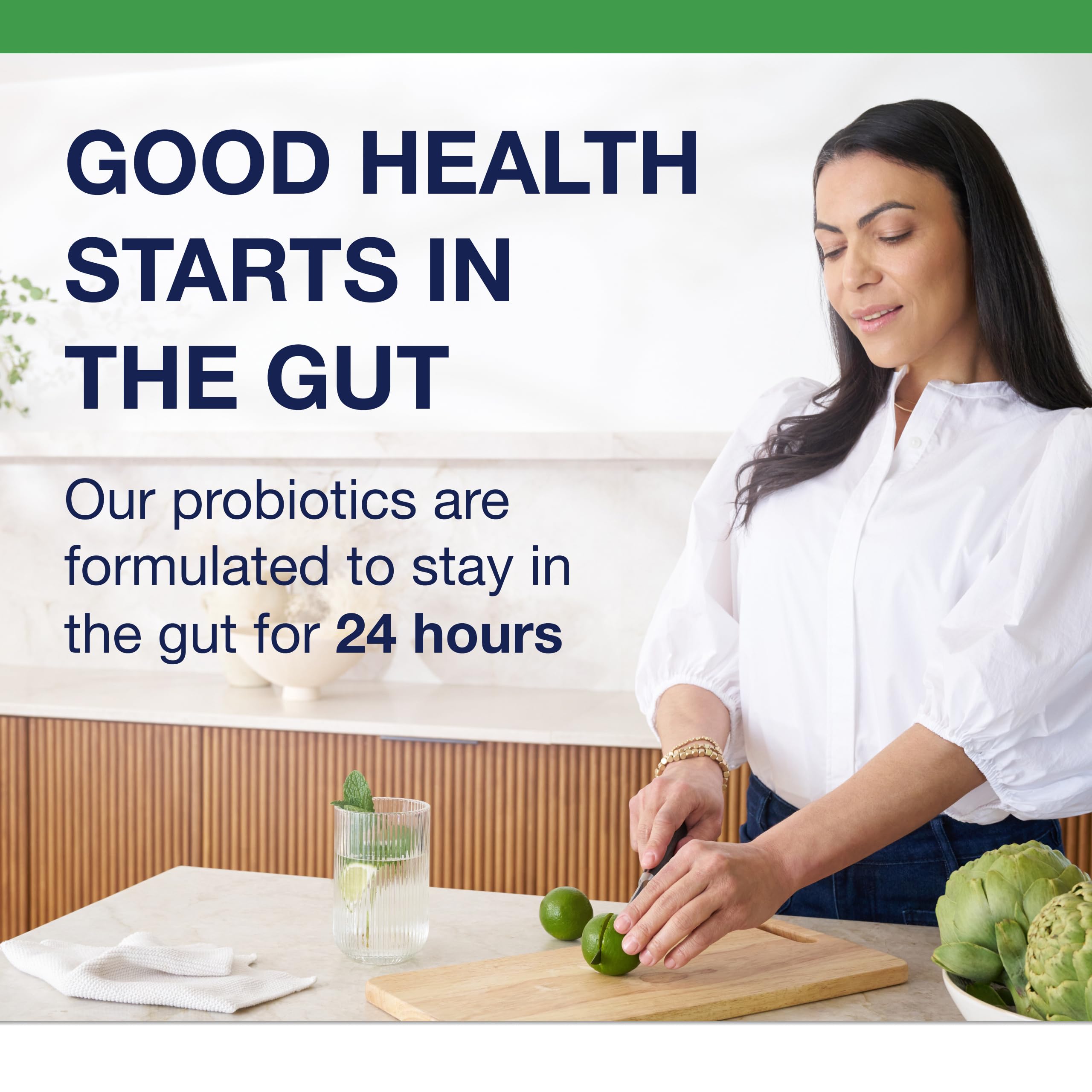 Metagenics UltraFlora Probiotic + Multivitamin on a kitchen counter
