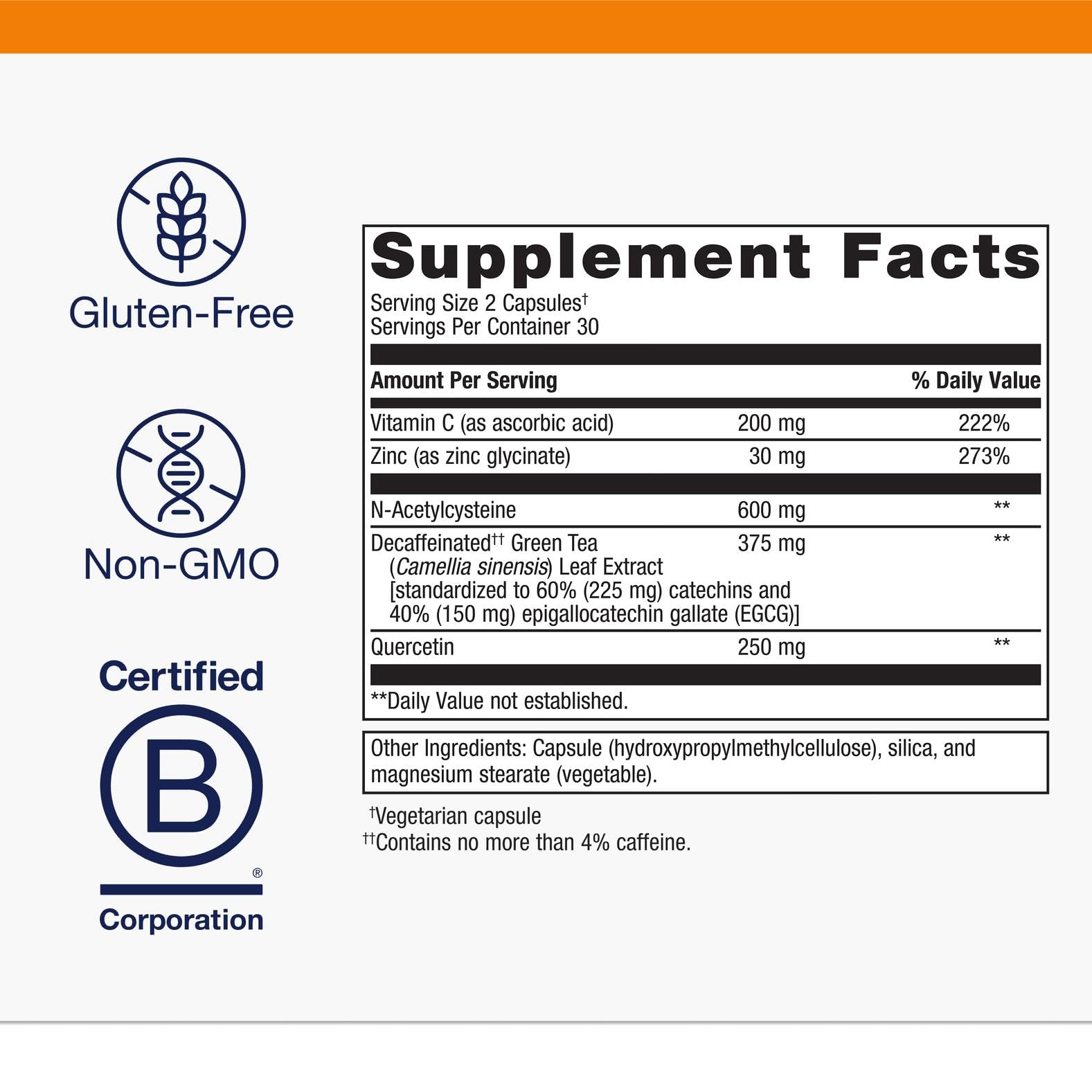 Metagenics Vitamin C Supplement 200mg with Zinc and NAC packaging