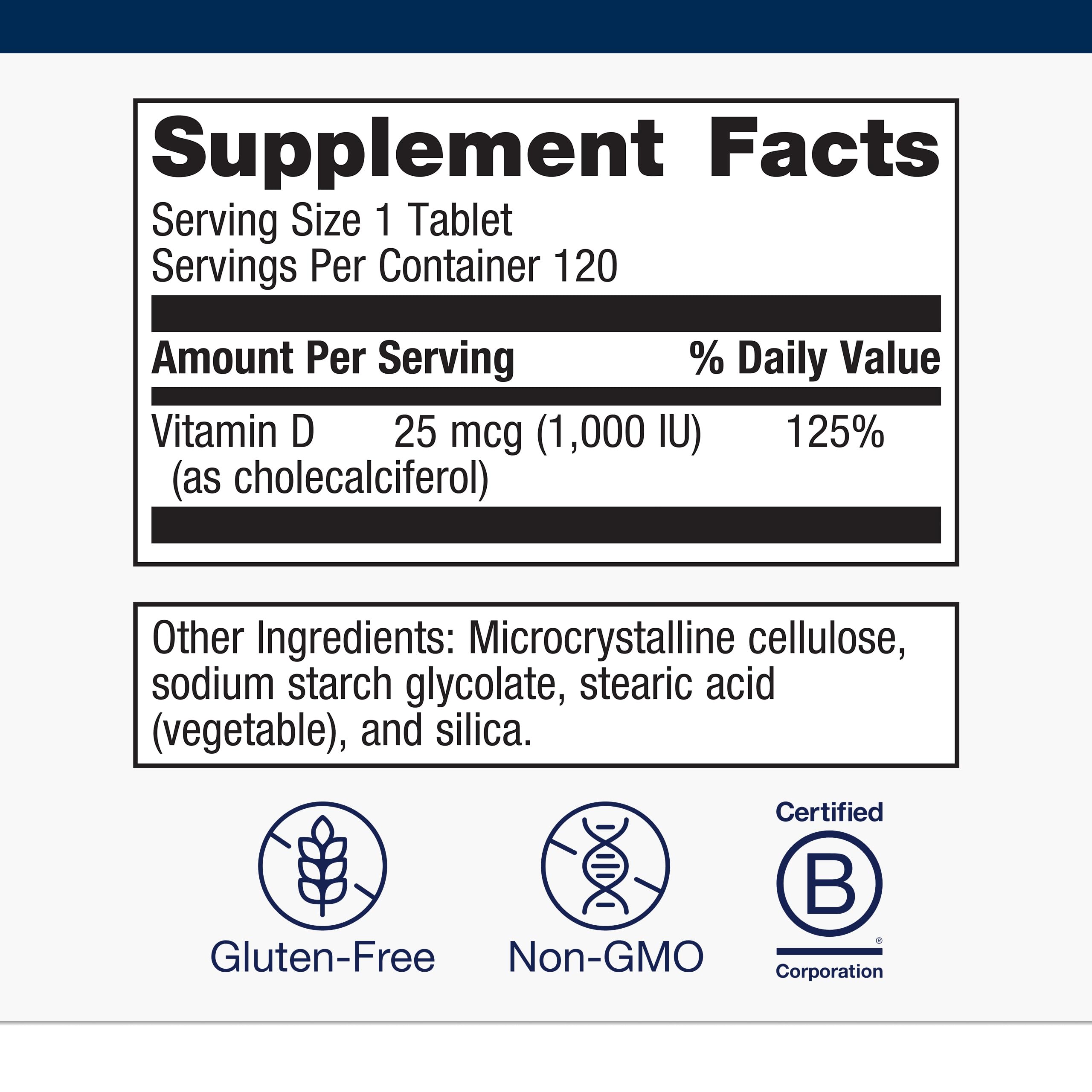 Metagenics Vitamin D3 1000 Supplement side view