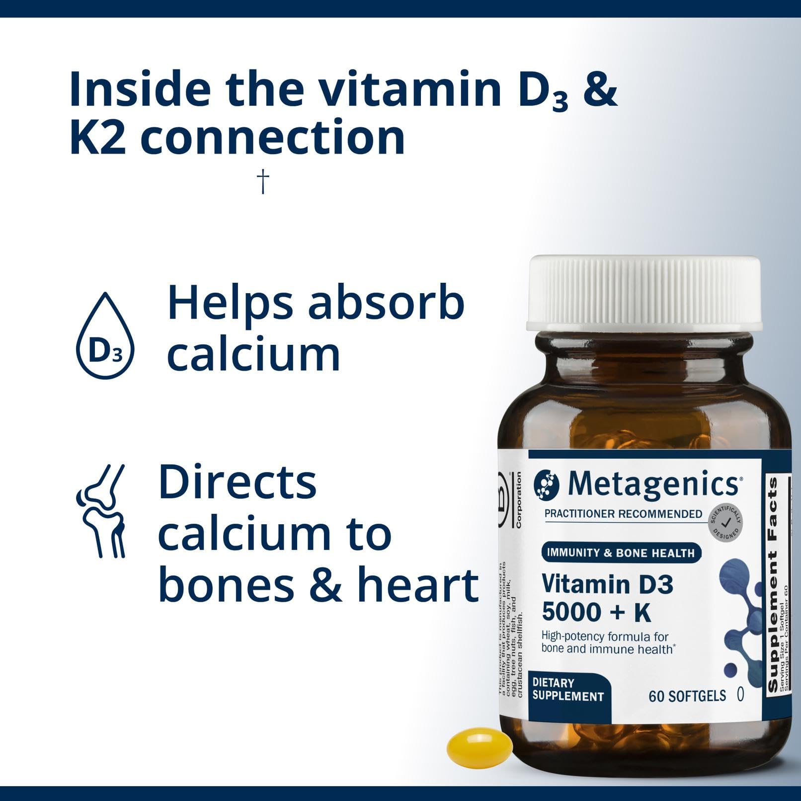 Metagenics Vitamin D3 & K2 5000 IU Softgels back label