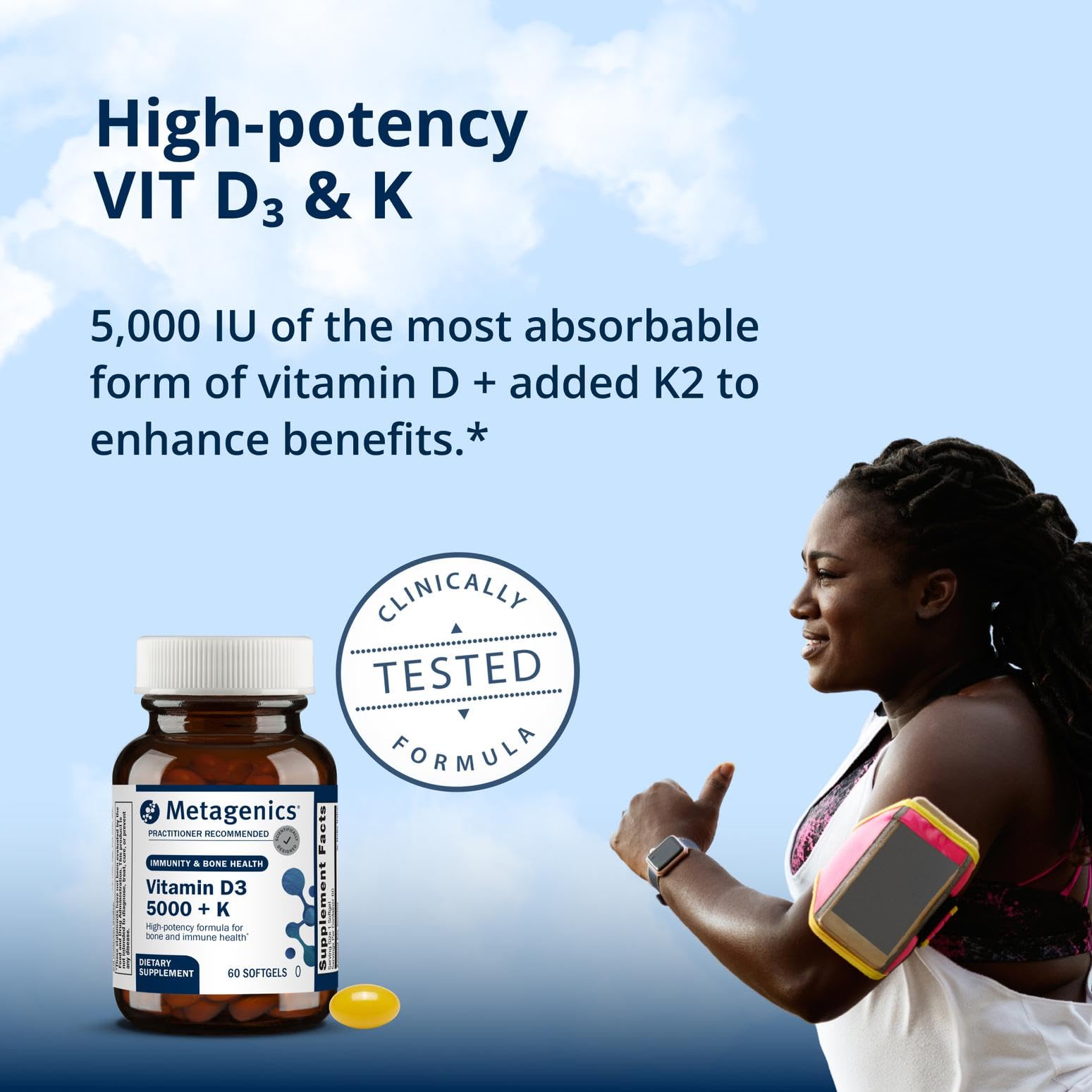 Metagenics Vitamin D3 & K2 5000 IU Softgels side view
