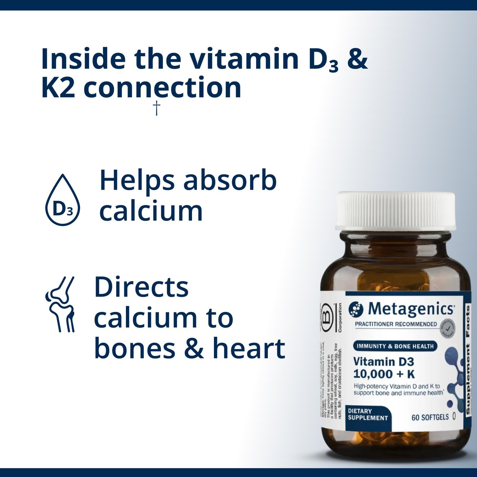 Metagenics Vitamin D3 & K2 Softgels 10,000 IU bottle with softgels