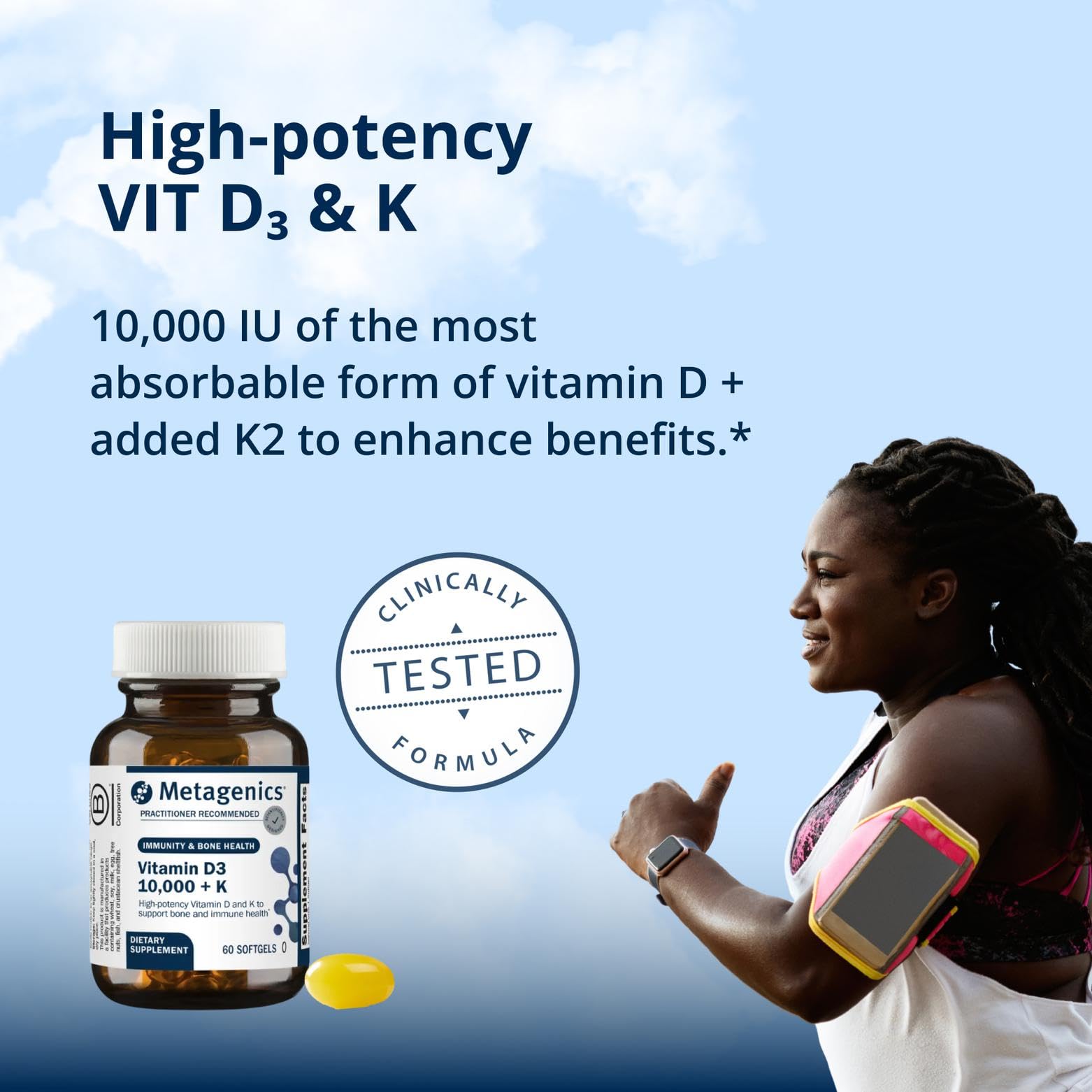 Metagenics Vitamin D3 & K2 Softgels 10,000 IU side view