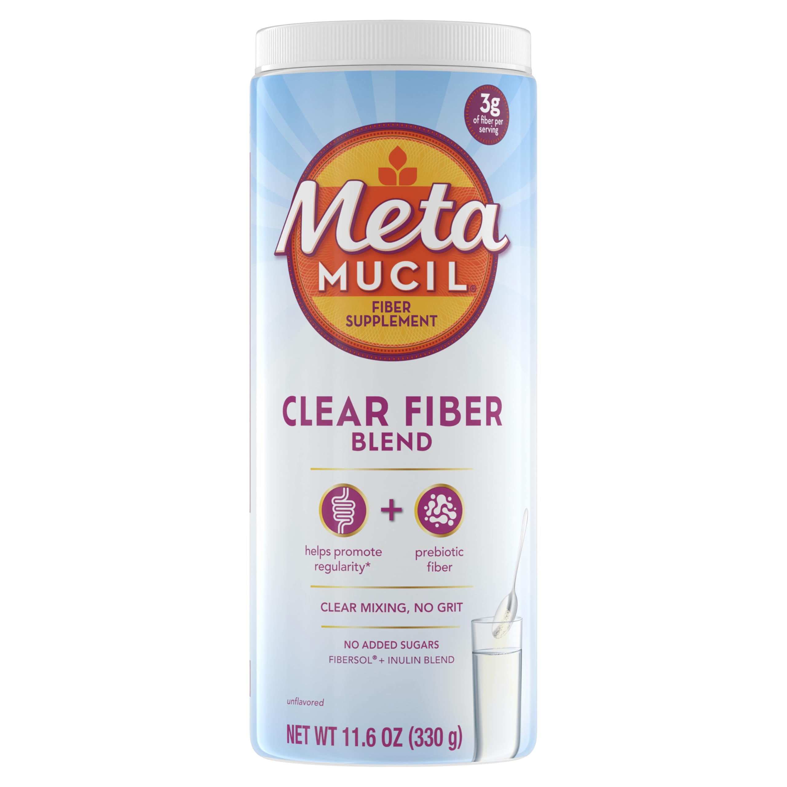 Metamucil Clear Fiber Blend 409g front view packaging