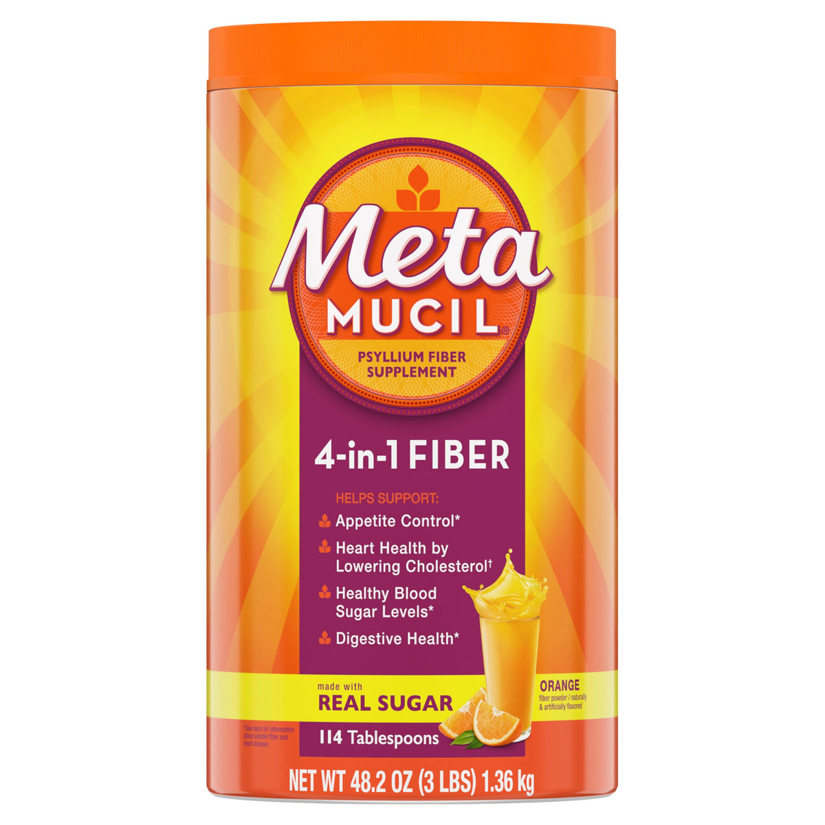 Metamucil Daily Psyllium Fiber Powder 1361g orange flavour front view