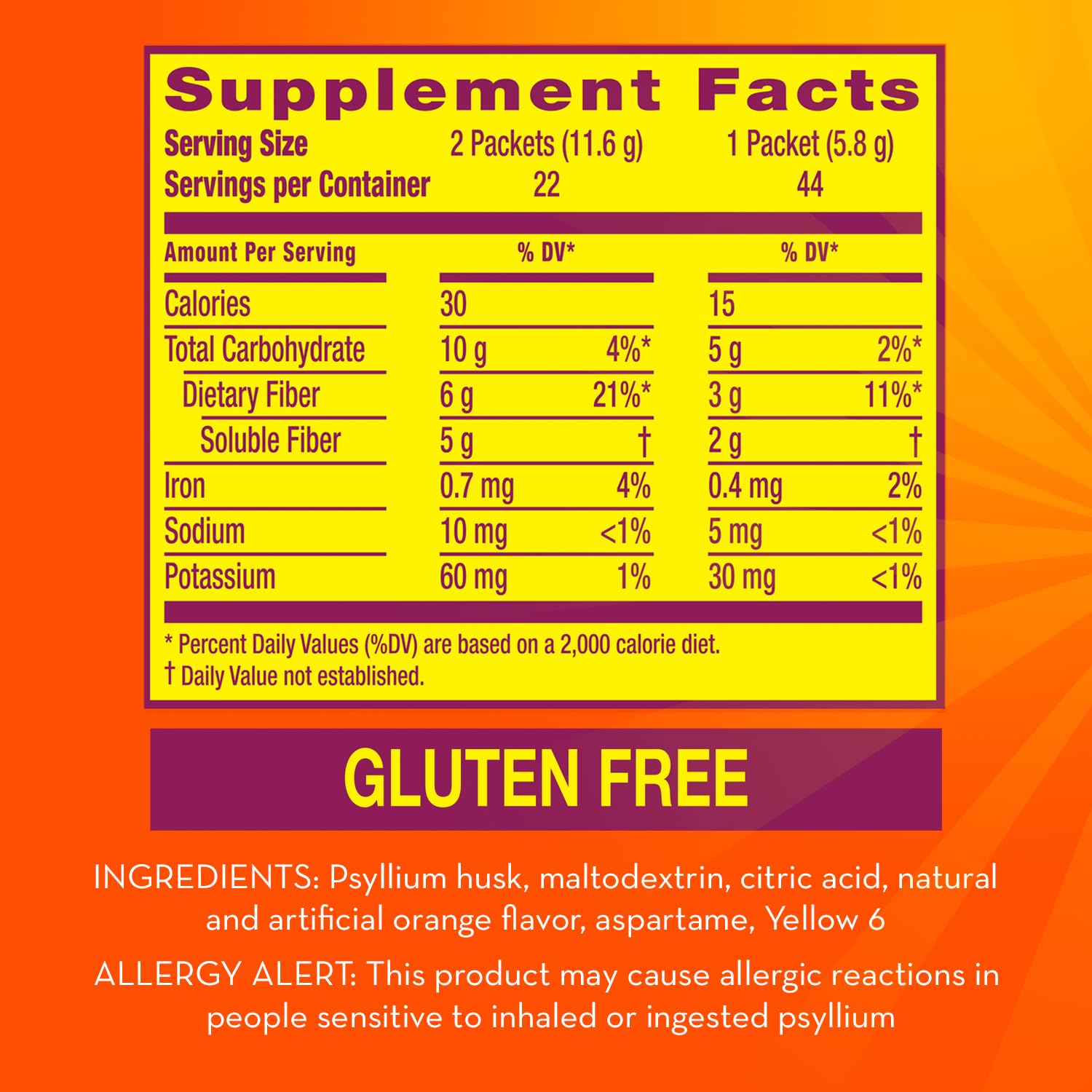 Metamucil Daily Psyllium Fiber Supplement 349g back view with details