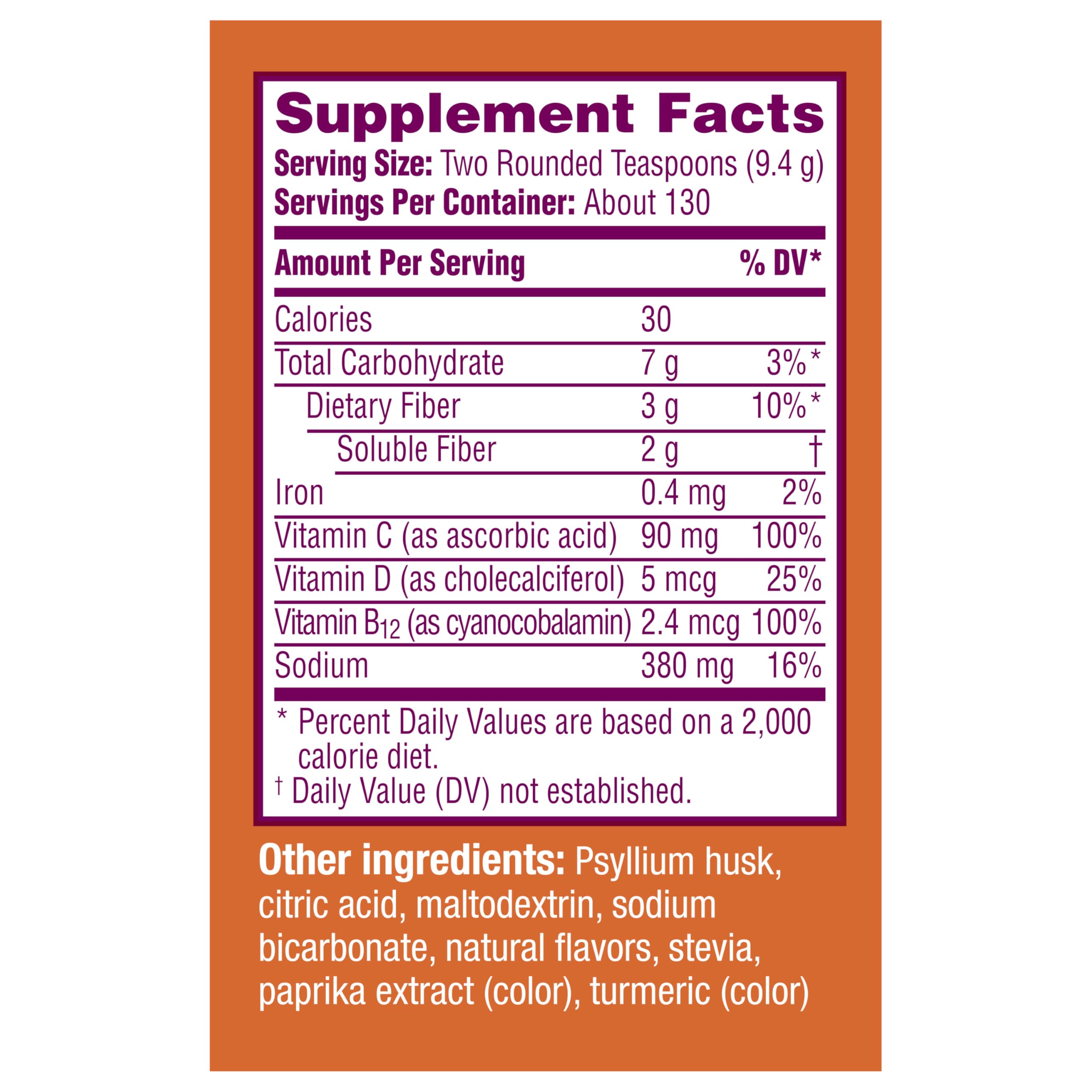 Metamucil Fizzy Fiber + a balanced routine packaging with citrus flavour