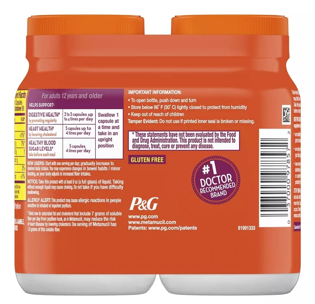 Metamucil Multi-Health Fibre Capsules 272g packaging side view