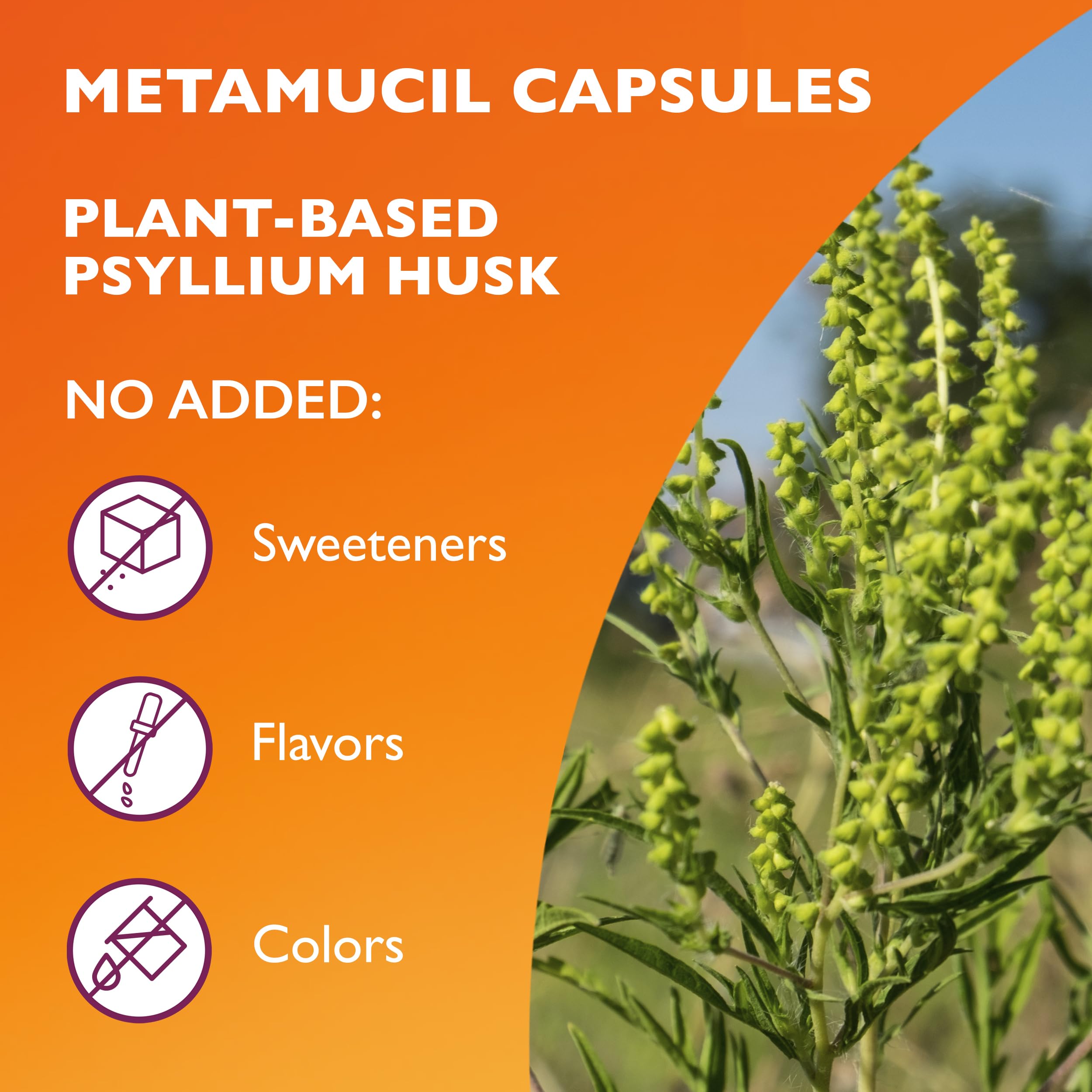 Metamucil Psyllium Husk Capsules with dosage information