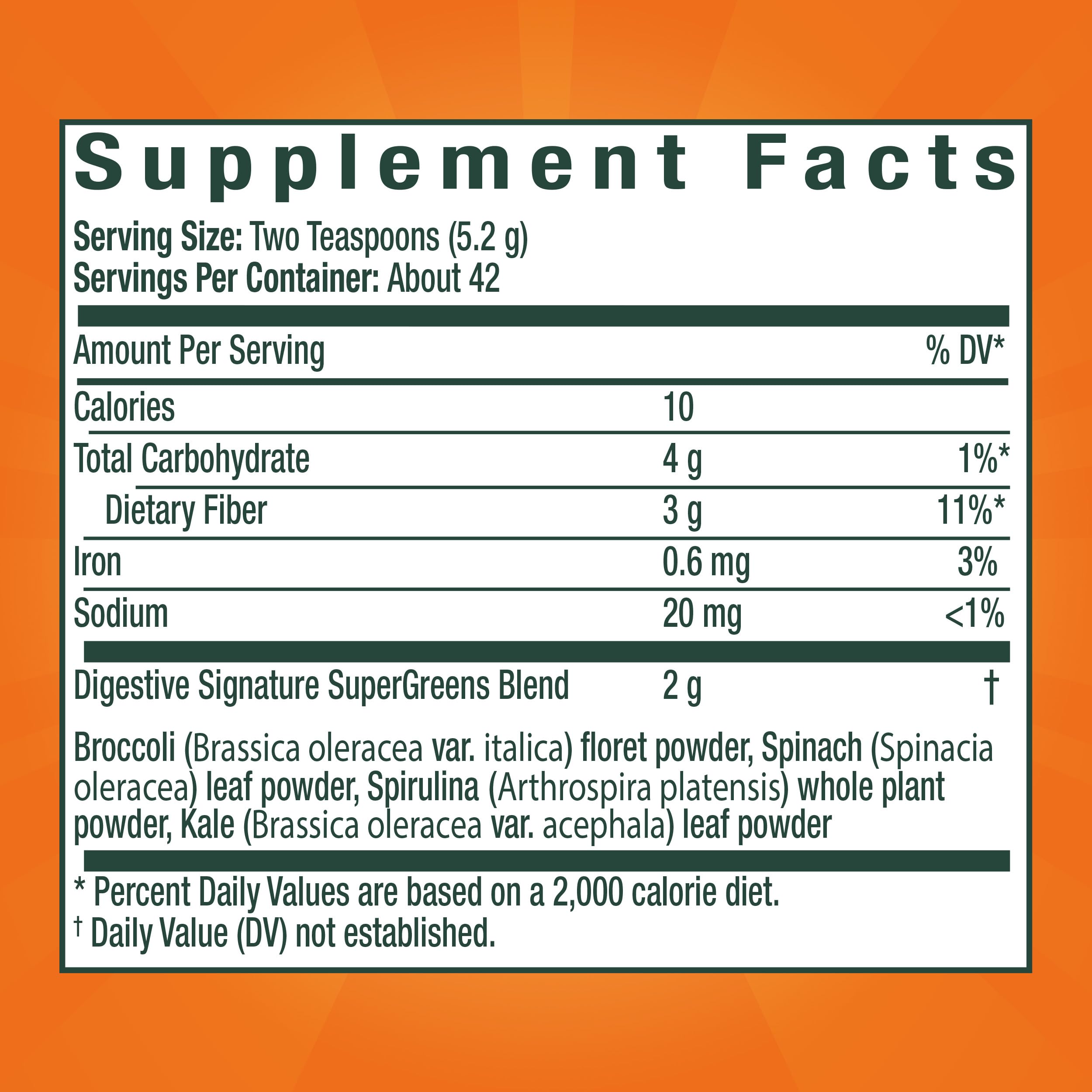 Metamucil SuperGreens daily Blend 218g nutritional information