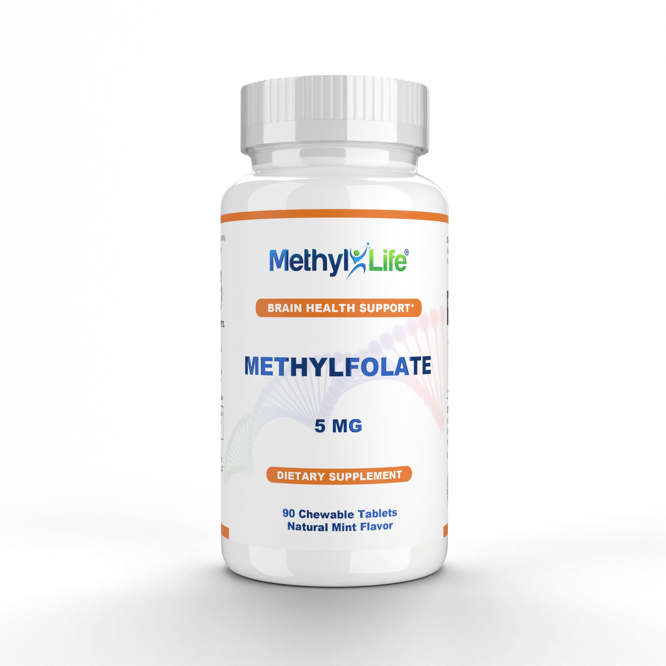 Methyl-Life L-Methylfolate 5 mg chewable tablets on a wooden table