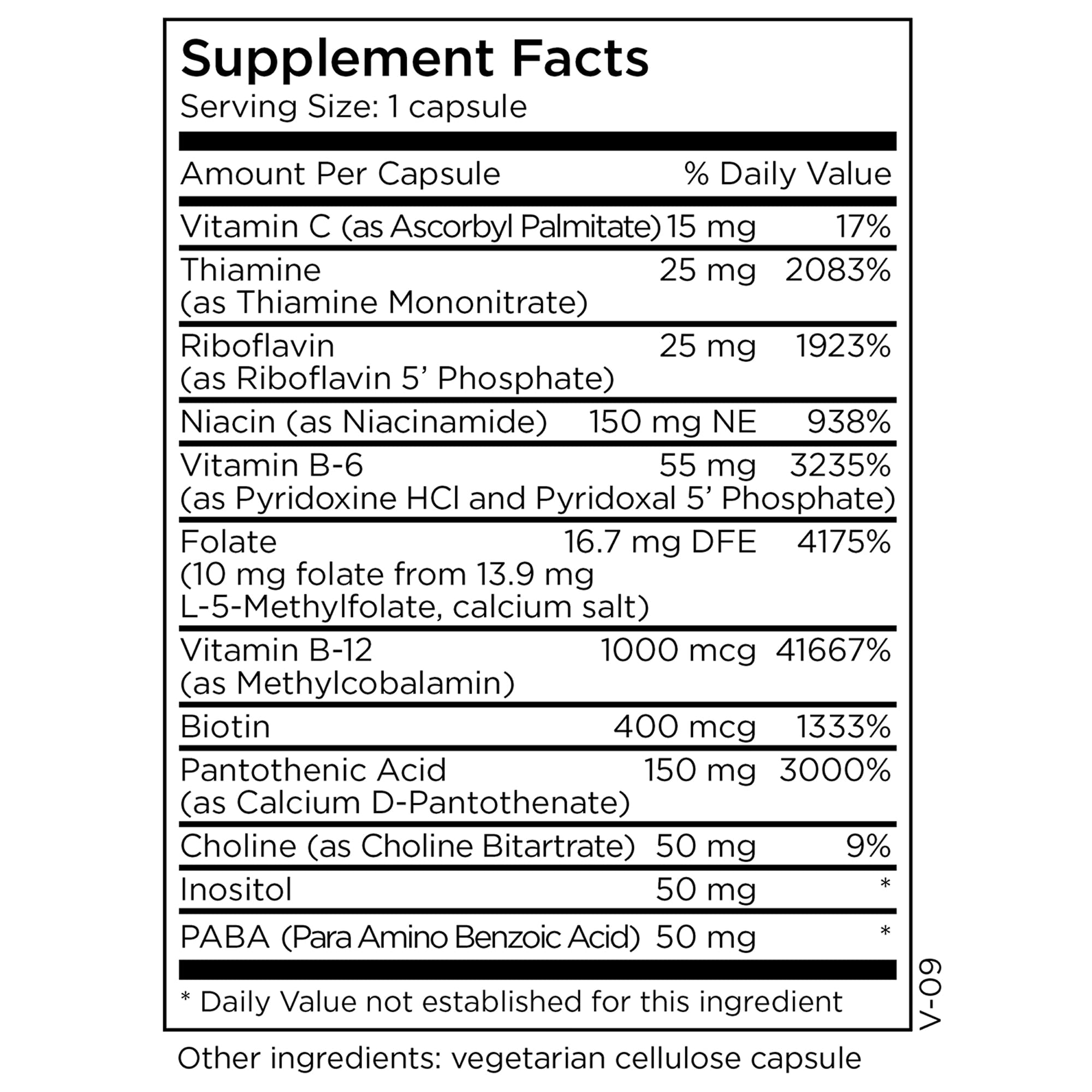 MethylPro B Complex + L-Methylfolate 10 mg side view showing capsule details