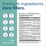 MethylPro B-Complex + L-Methylfolate 15mg capsules displayed with other supplements