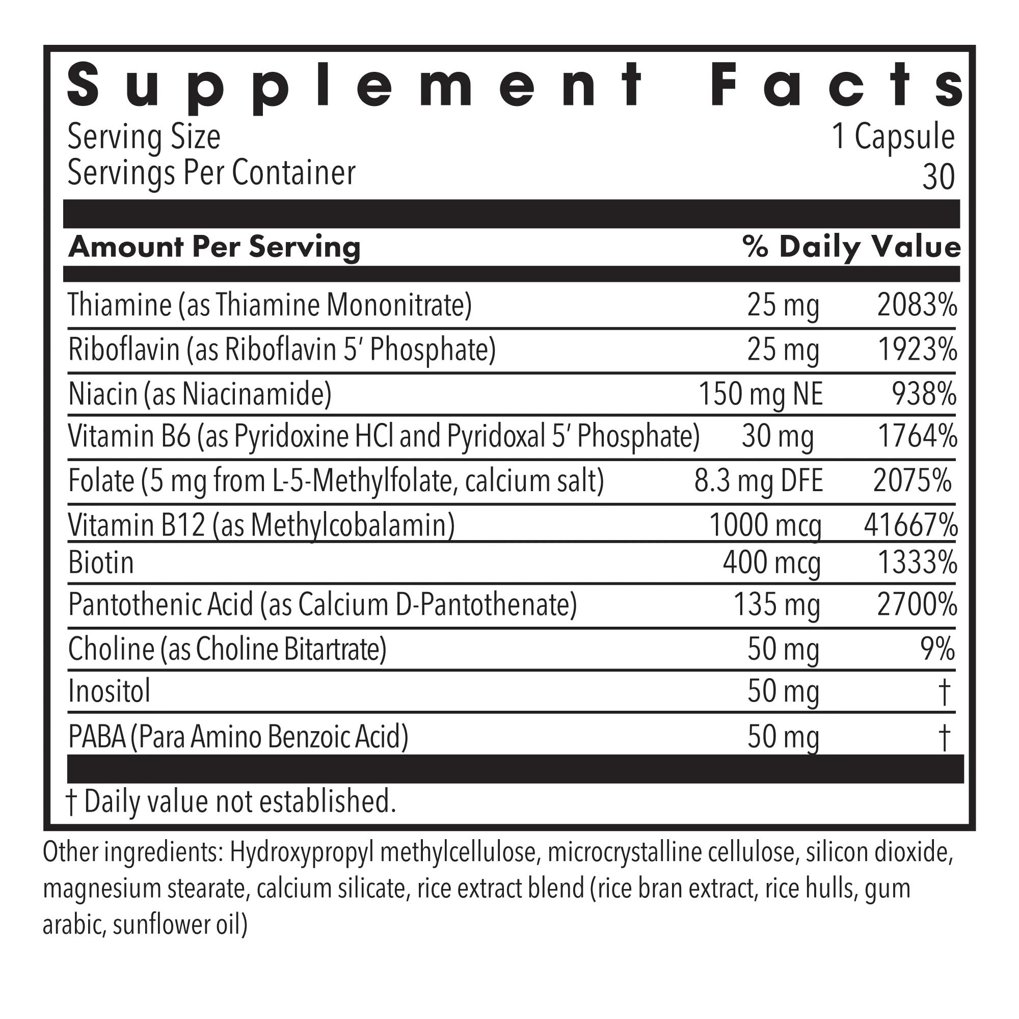 MethylPro B Complex + L-Methylfolate 5 mg capsule bottle side view