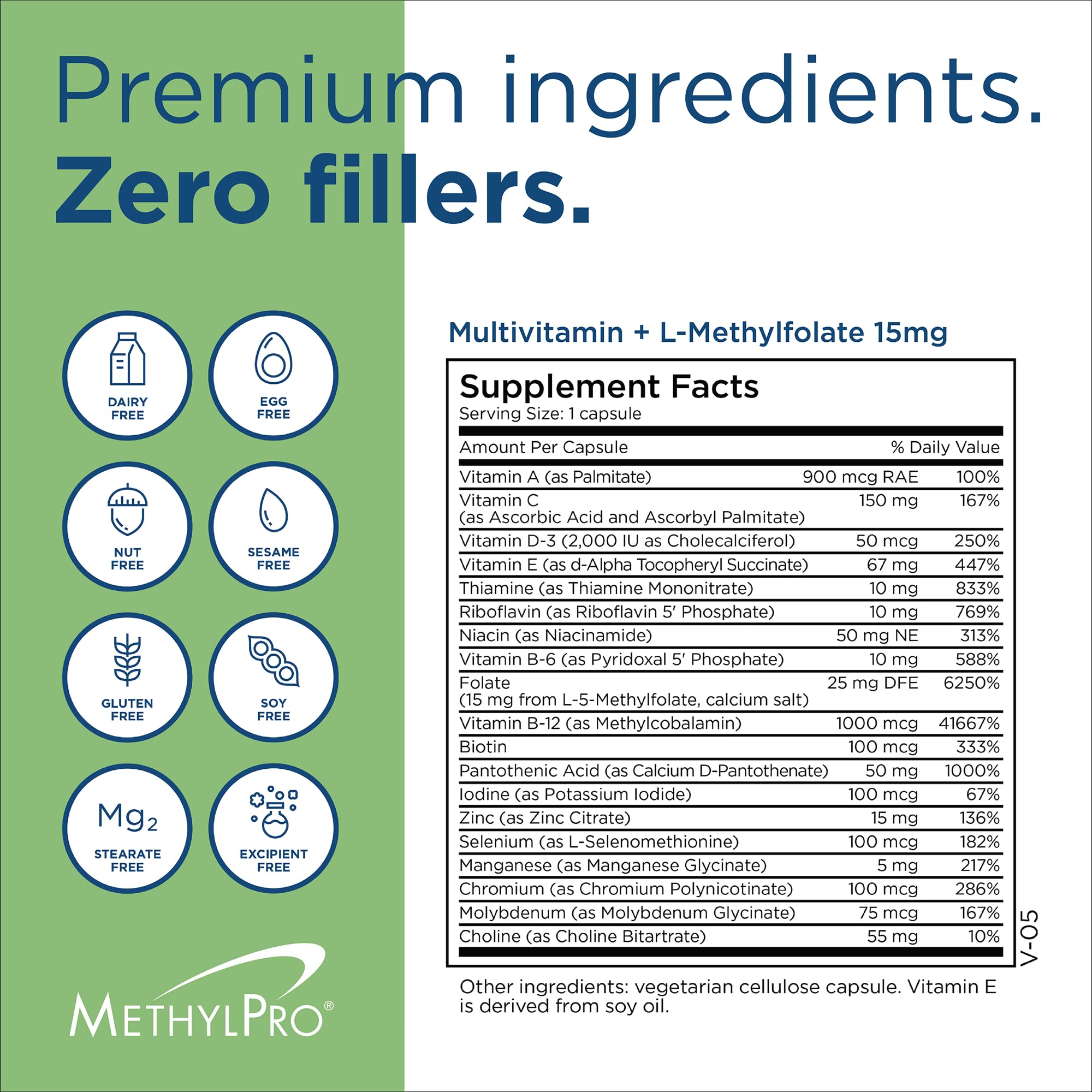 MethylPro Multivitamin + L-Methylfolate 15mg nutritional facts