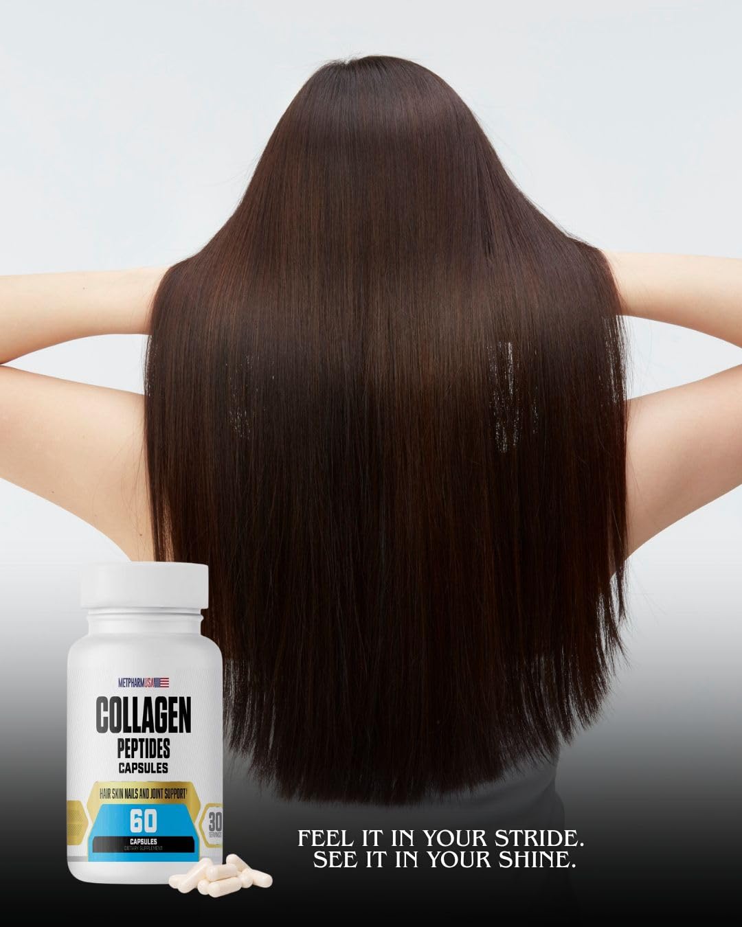 MetpharmUSA Collagen Peptides Capsules in hand for easy reference