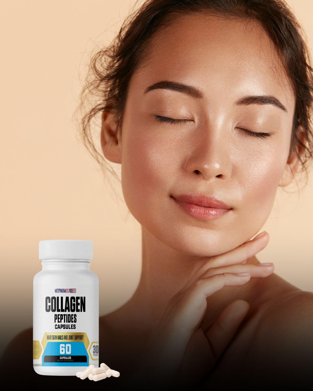 MetpharmUSA Collagen Peptides Capsules with measuring spoon for dosage
