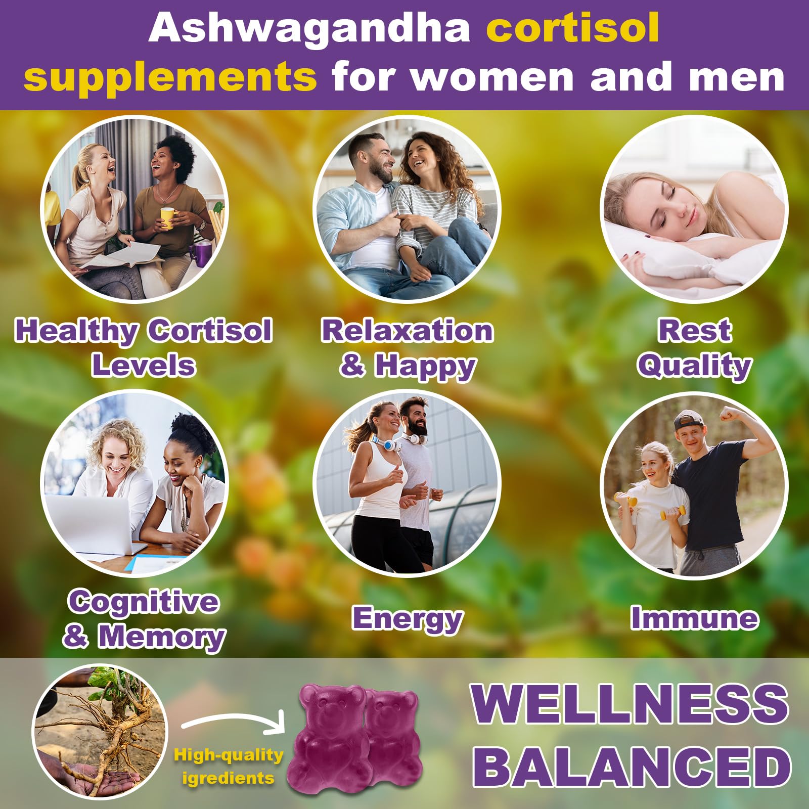 Mezqai Ashwagandha Gummies with a fresh berry background