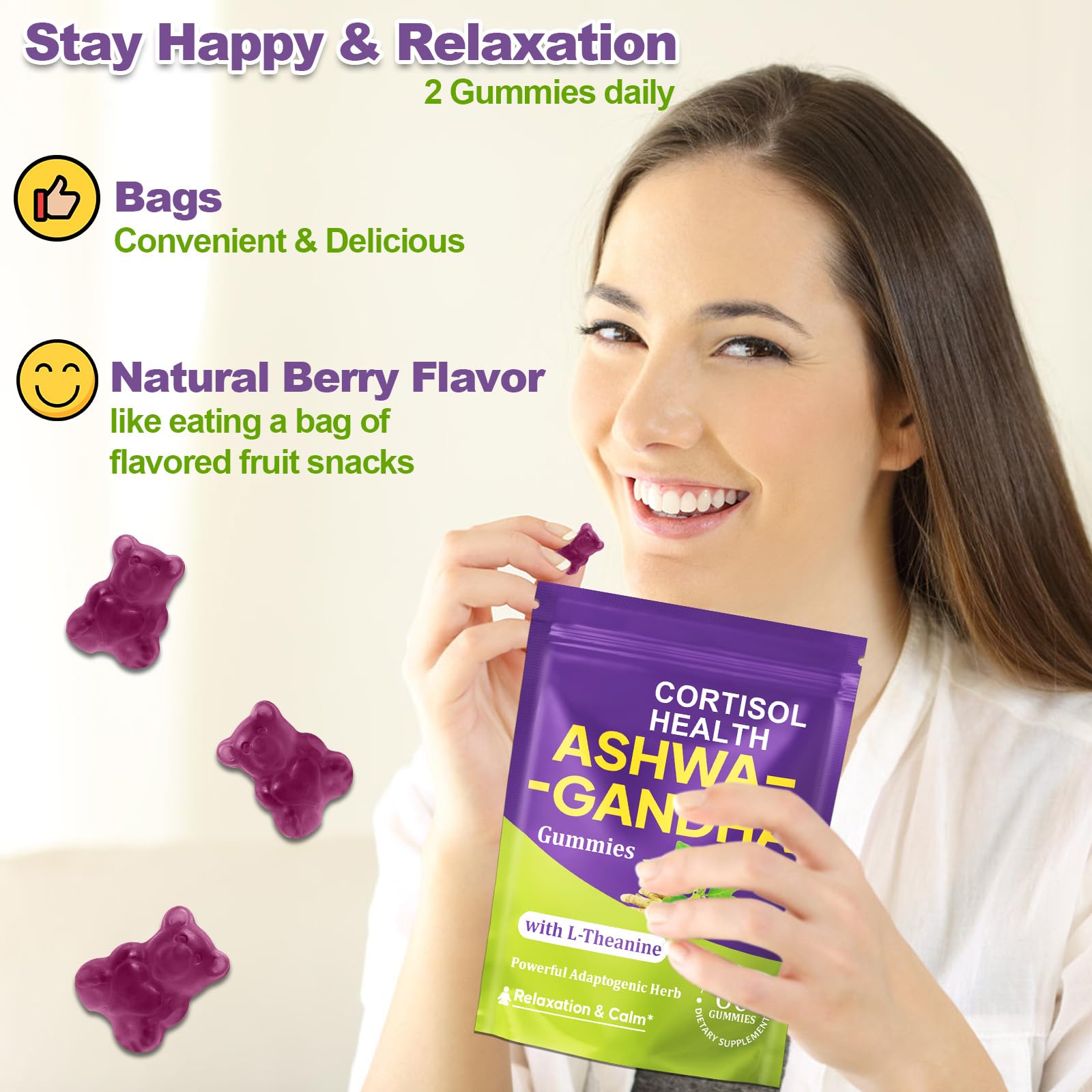 Mezqai Ashwagandha Gummies with ingredients list visible