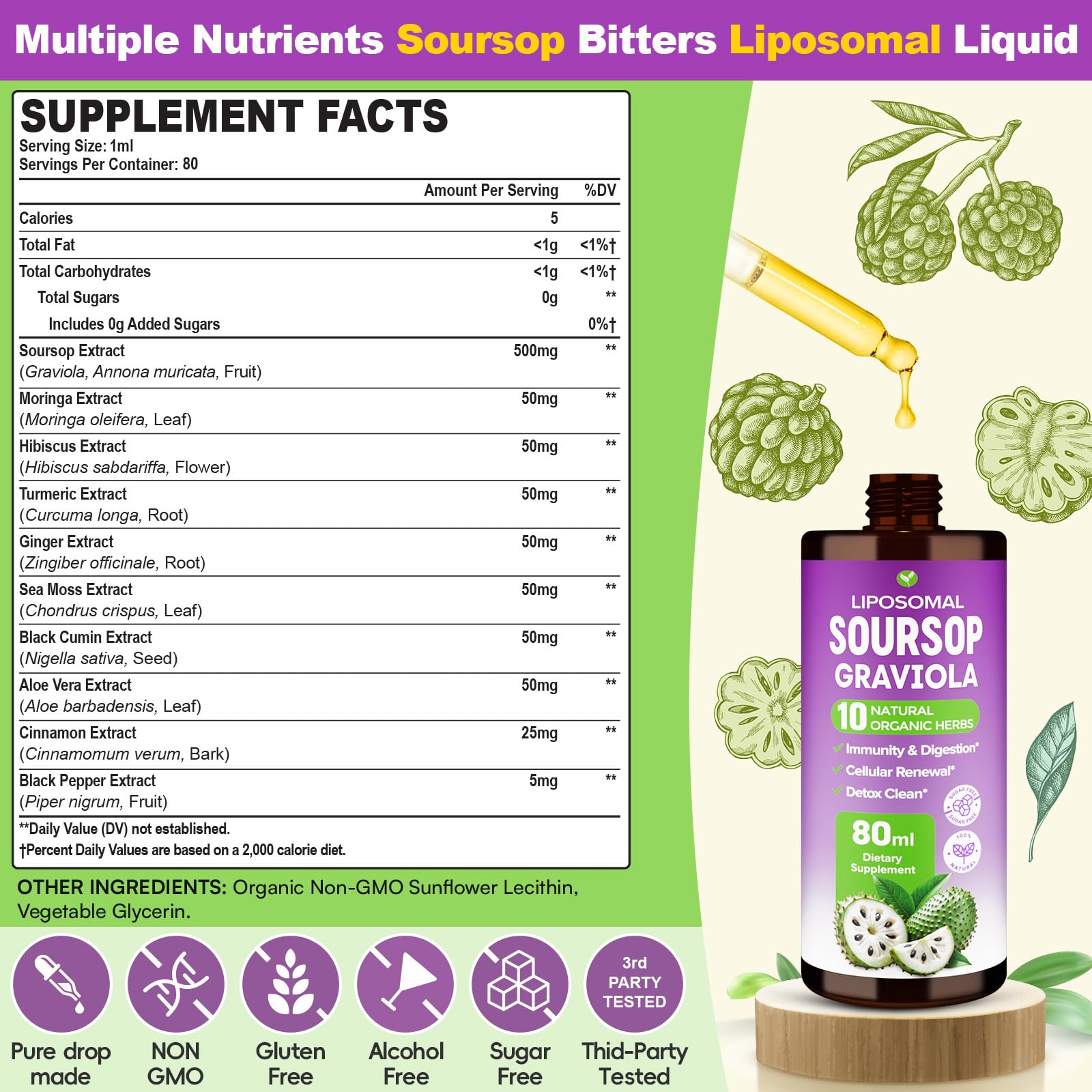 Mezqai Soursop Bitters Liquid bottle with label showing ingredients