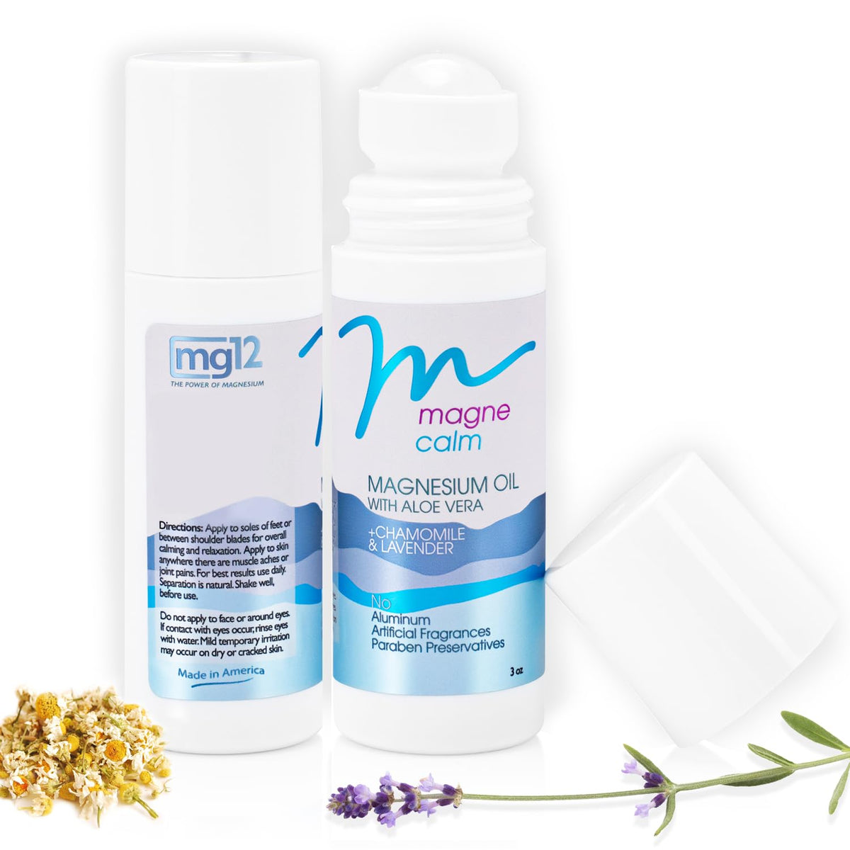 MG12 MagneCalm Roll-On front view with chamomile and lavender
