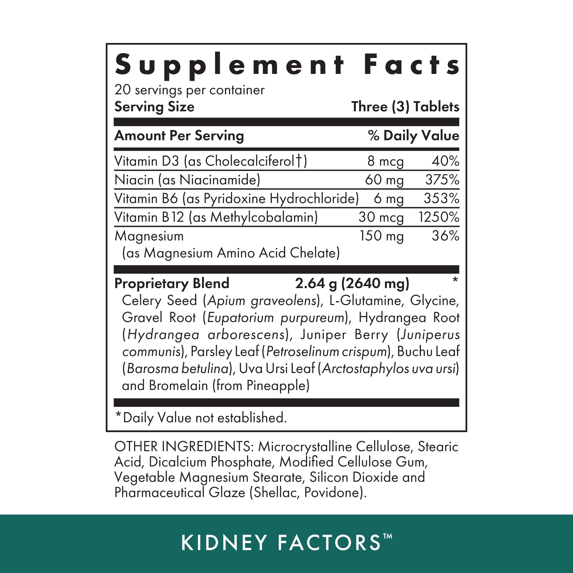 MICHAEL'S Kidney Factors supplement side view showing capsule details