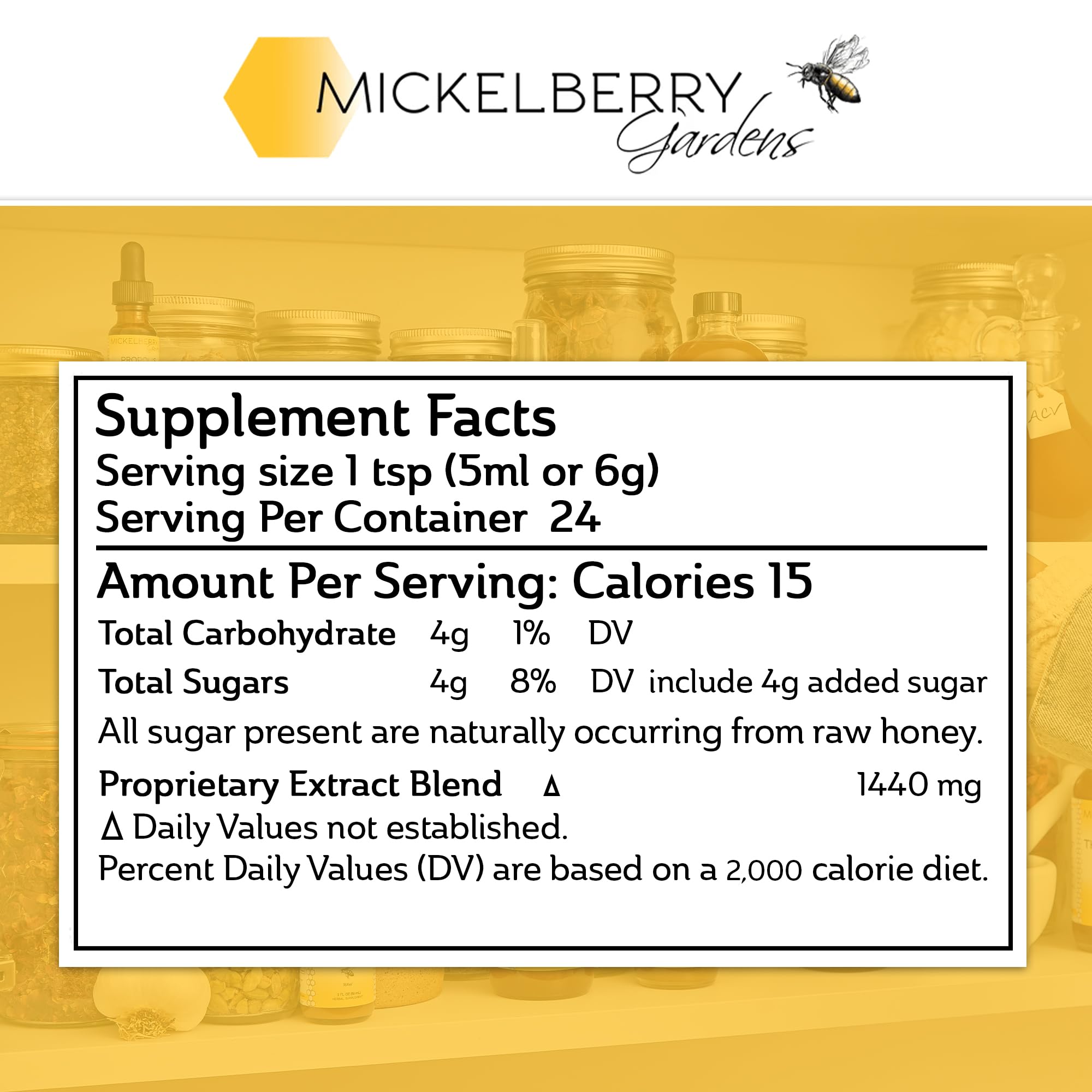 Mickelberry Gardens daily wellness Honey Tonic 4oz side view