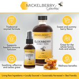 Mickelberry Gardens Elderberry Syrup bottle with ingredients