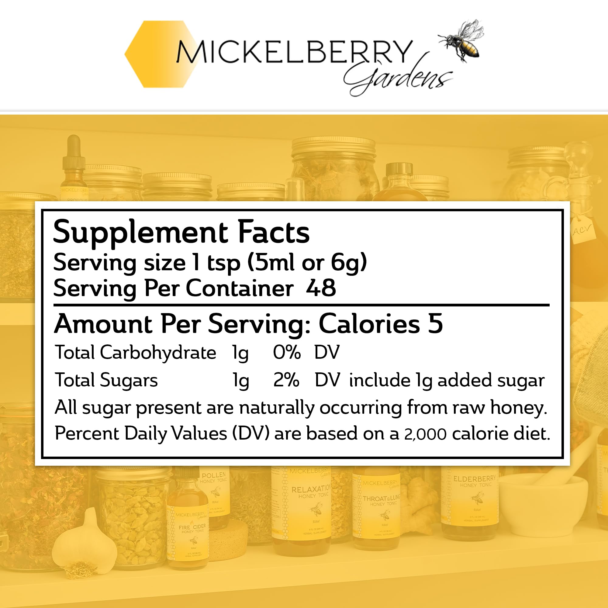 Mickelberry Gardens Fire Cider Honey Tonic 227g with fresh herbs