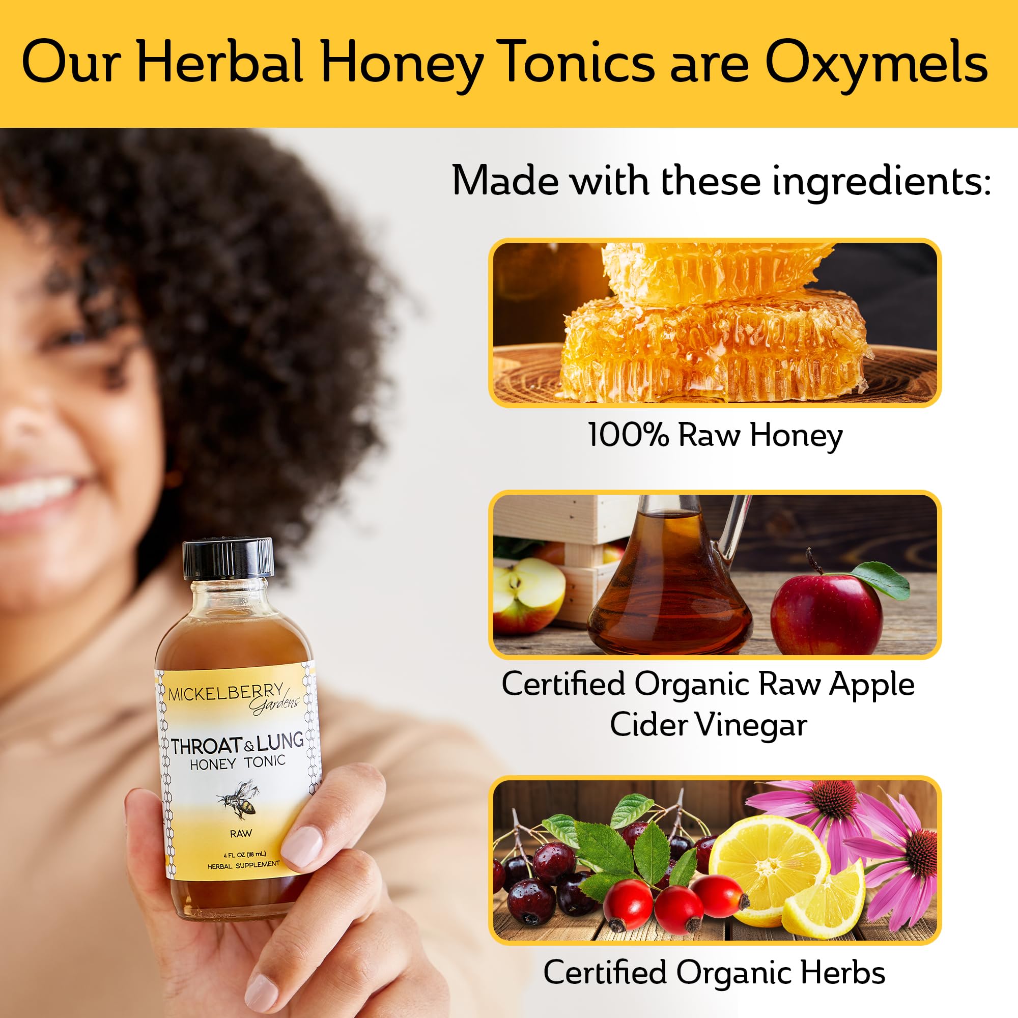 Mickelberry Gardens Throat & Lung Honey Tonic back view showing nutritional information