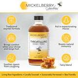 Mickelberry Gardens Throat & Lung Honey Tonic bottle with ingredients
