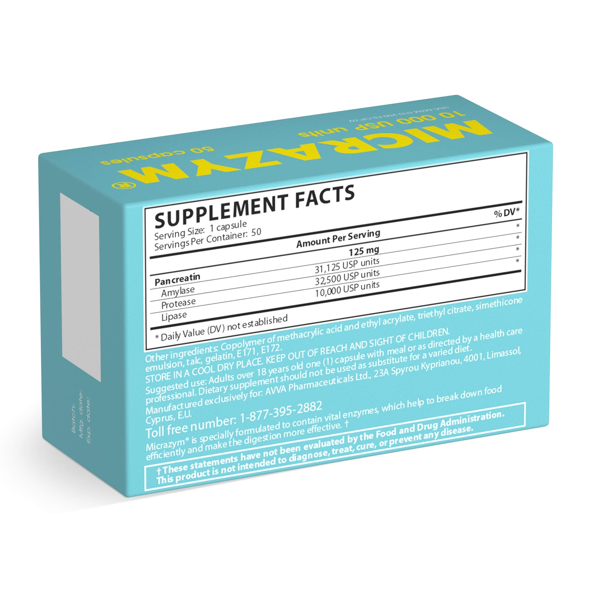 Micrazym Multi-Enzymes Supplement 10,000 USP Units capsule close-up