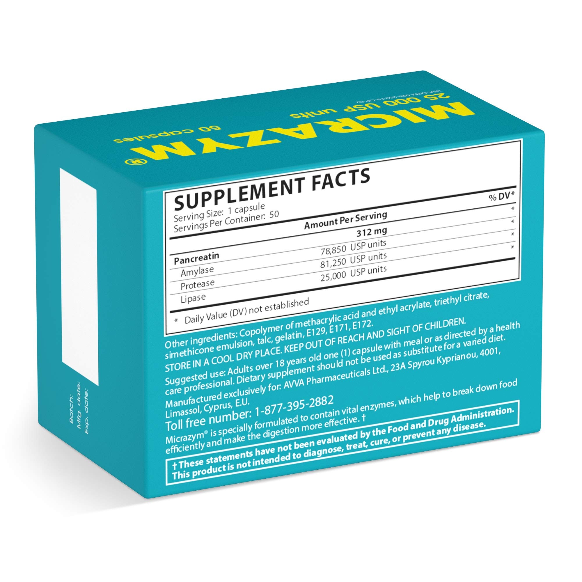 Micrazym Multi-Enzymes Supplement 25,000 USP Units packaging