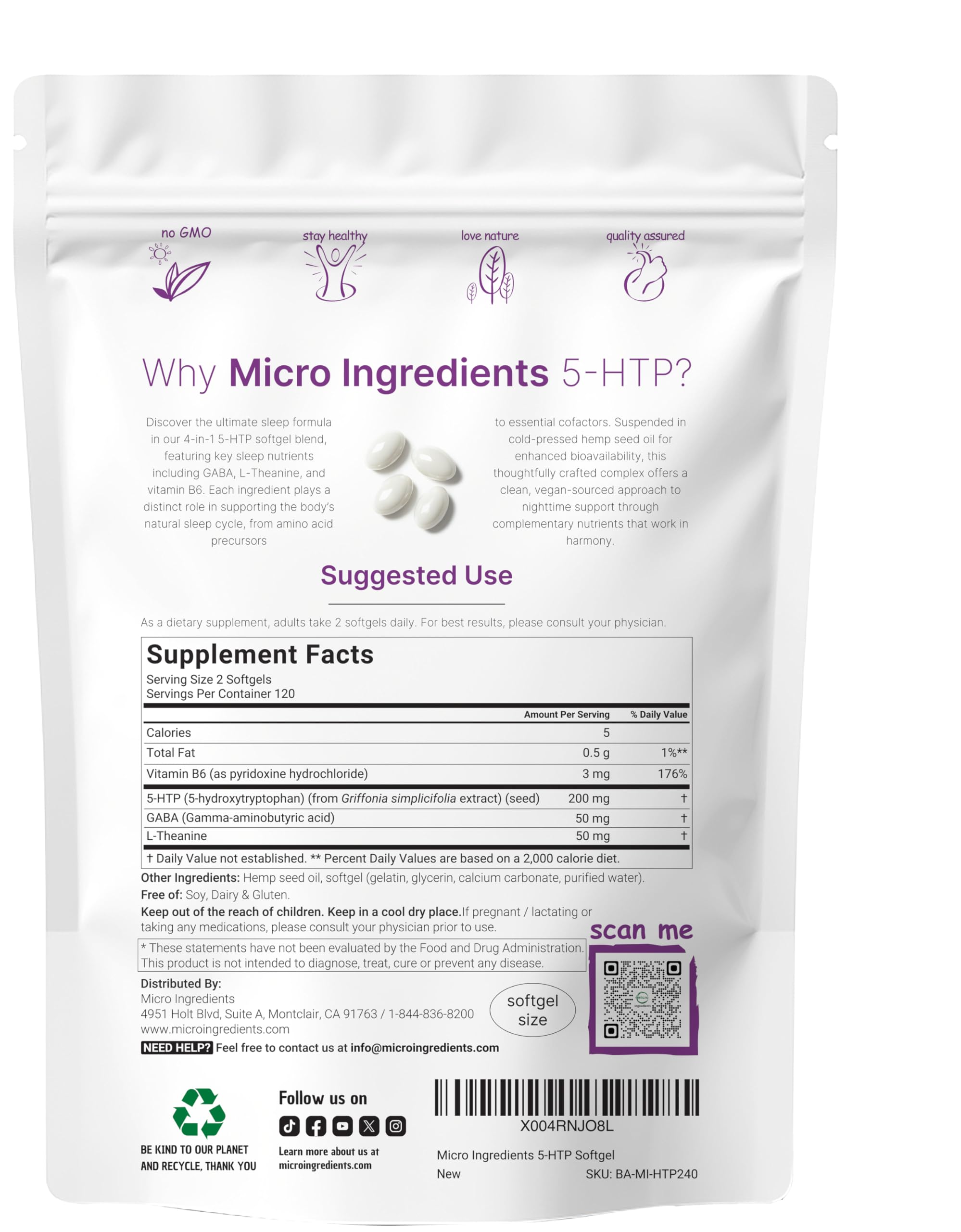 Micro Ingredients 5-HTP+ Complex Softgels packaging