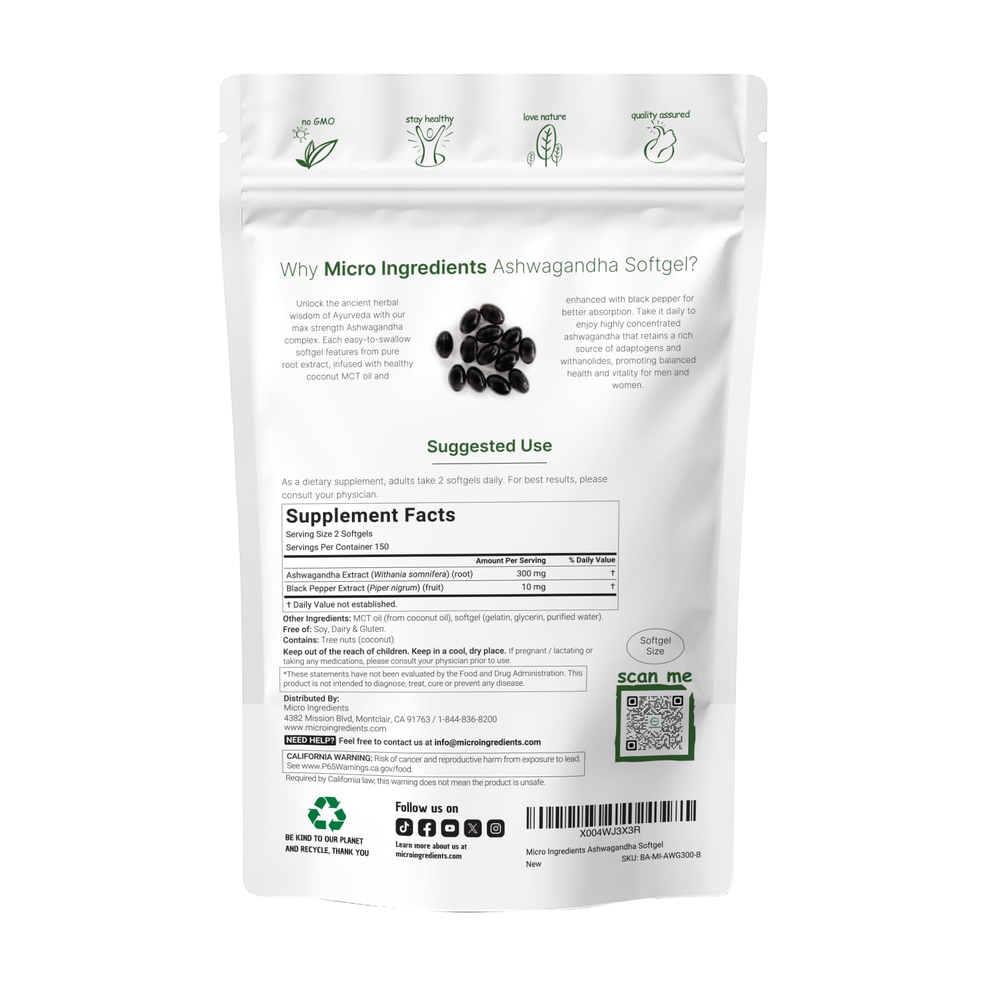 Micro Ingredients Ashwagandha Complex softgels packaging