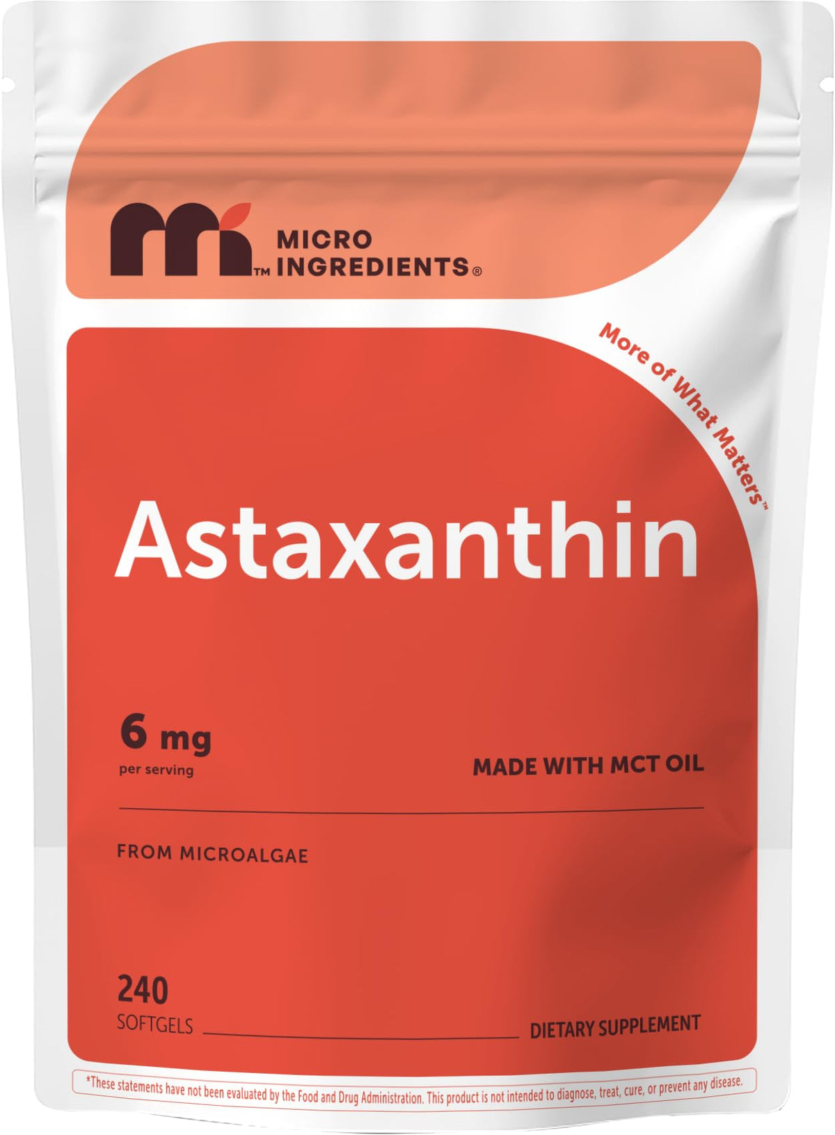 Micro Ingredients Astaxanthin 6mg softgels front view
