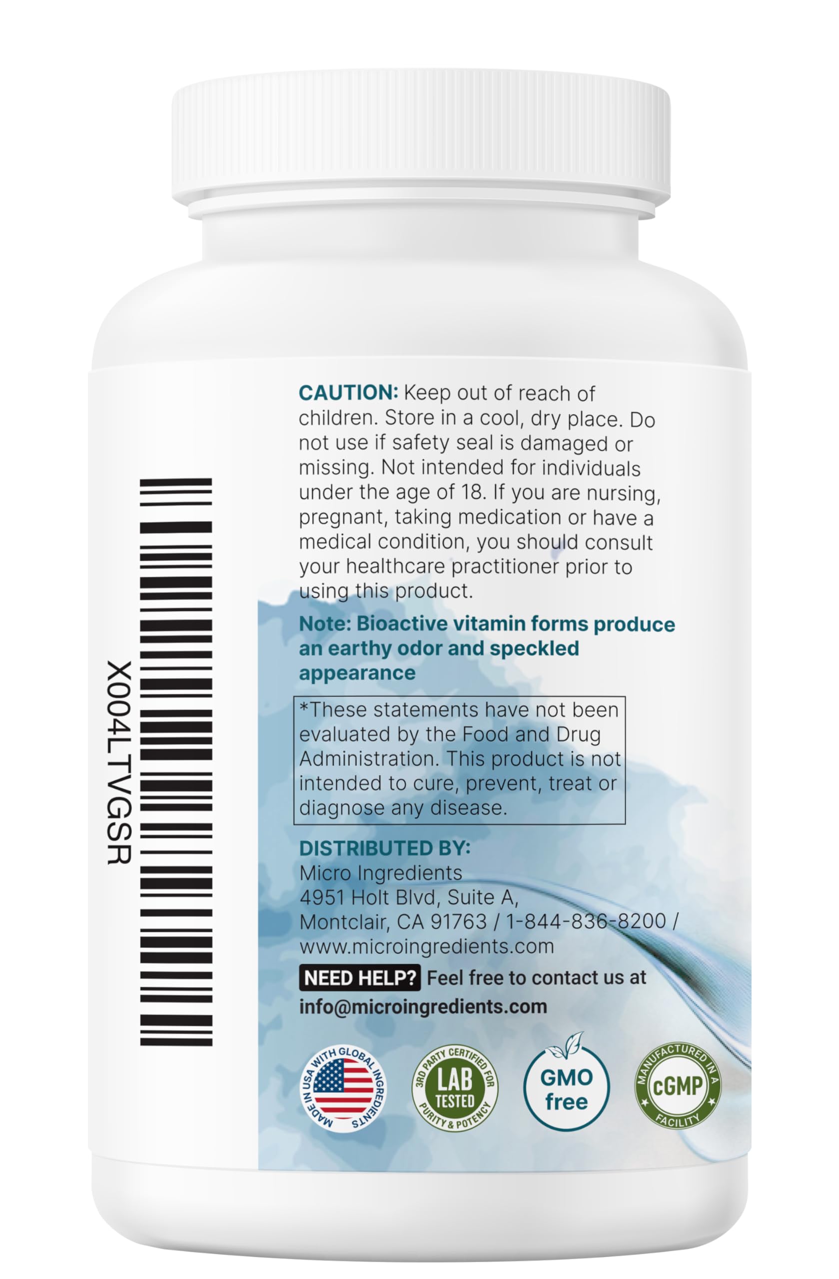 Micro Ingredients B Complex Vitamins bottle with measuring spoon
