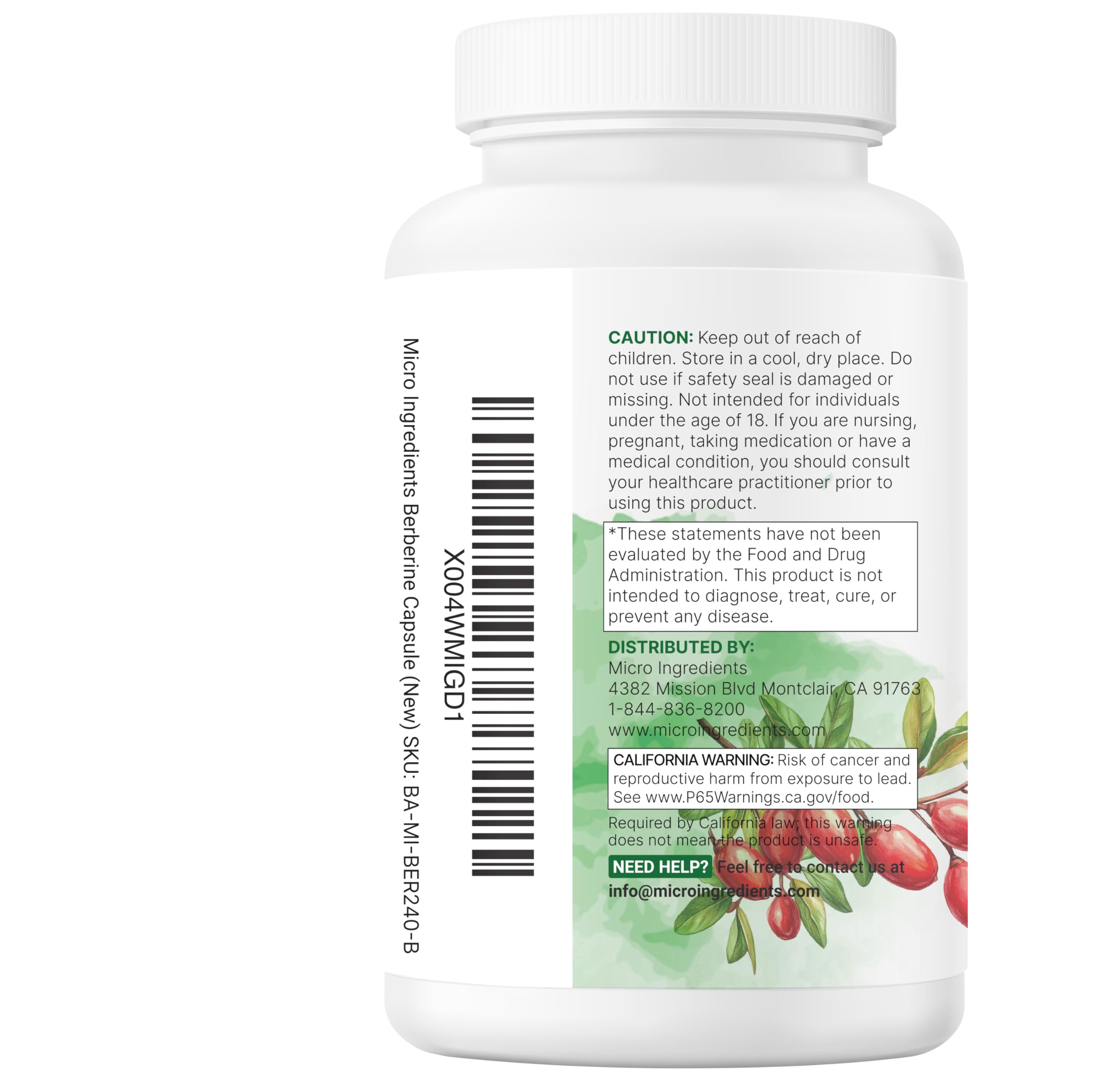 Micro Ingredients Berberine Complex capsules in hand