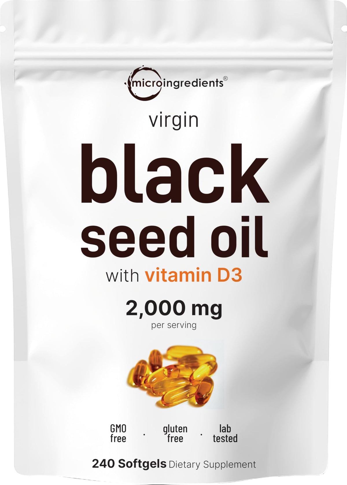 Micro Ingredients Black Seed Oil Softgels front view packaging