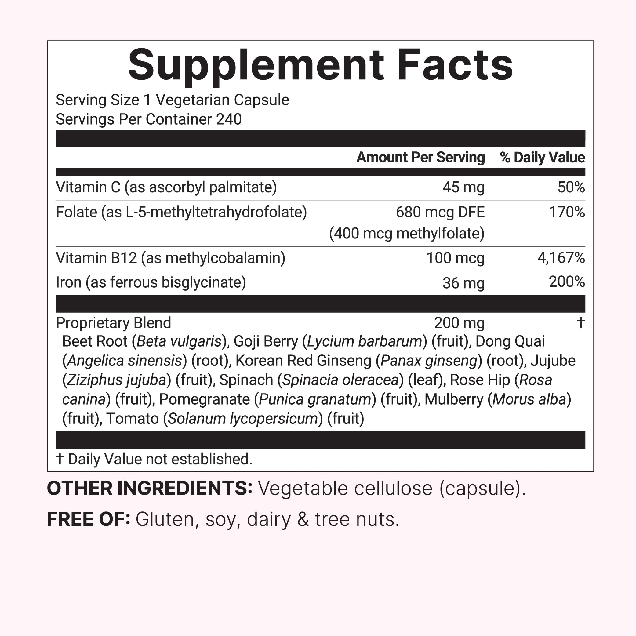 Micro Ingredients Blood+ Advanced Iron Supplement packaging and ingredients