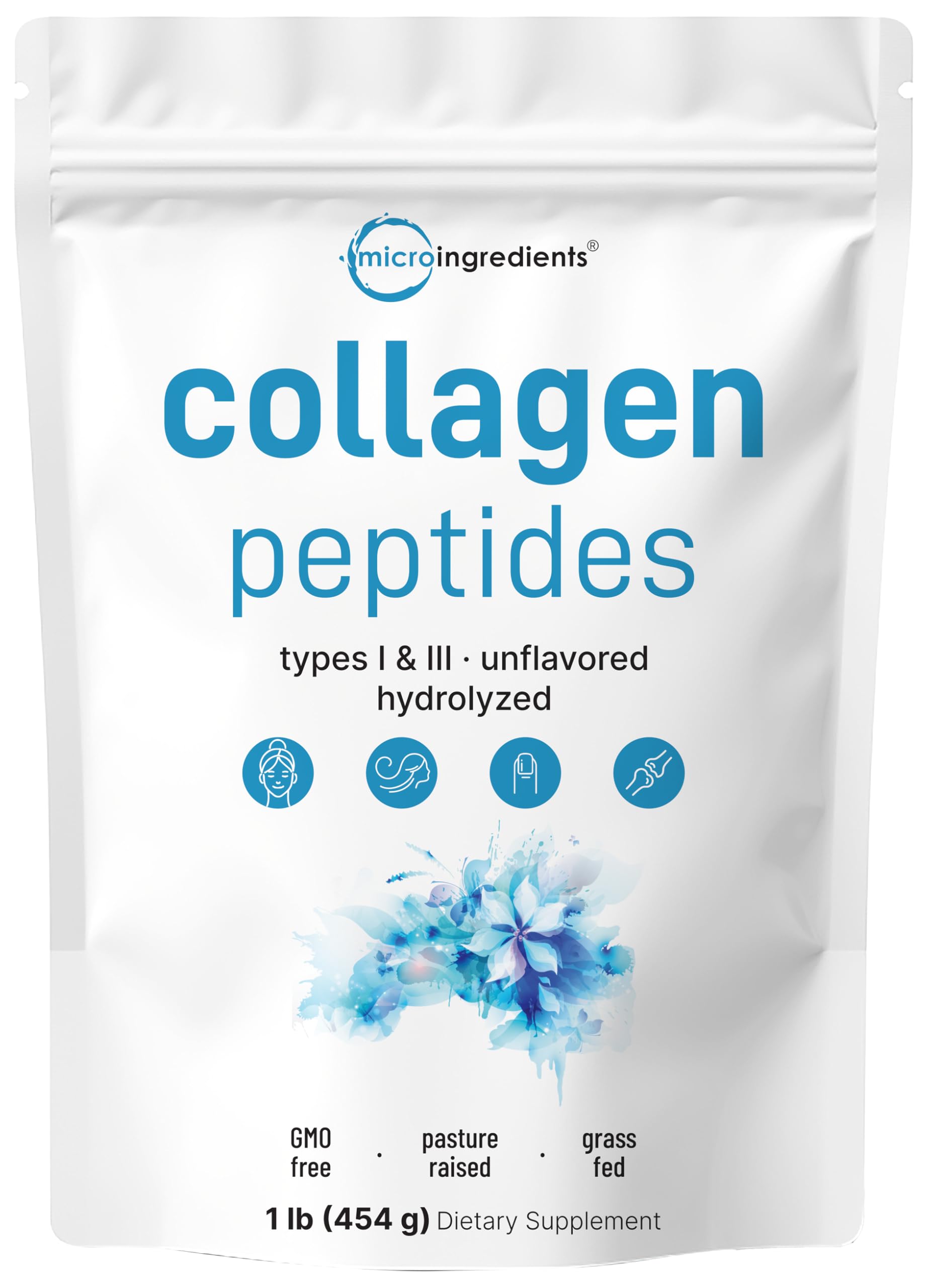 Micro Ingredients Bovine Collagen Peptide Powder 1lb front view