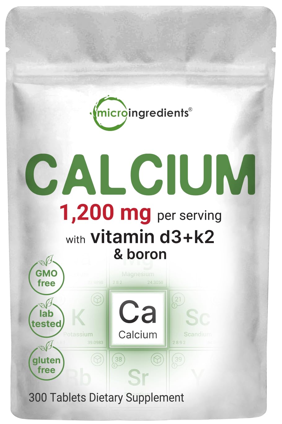 Micro Ingredients Calcium Supplement 300 tablets front view
