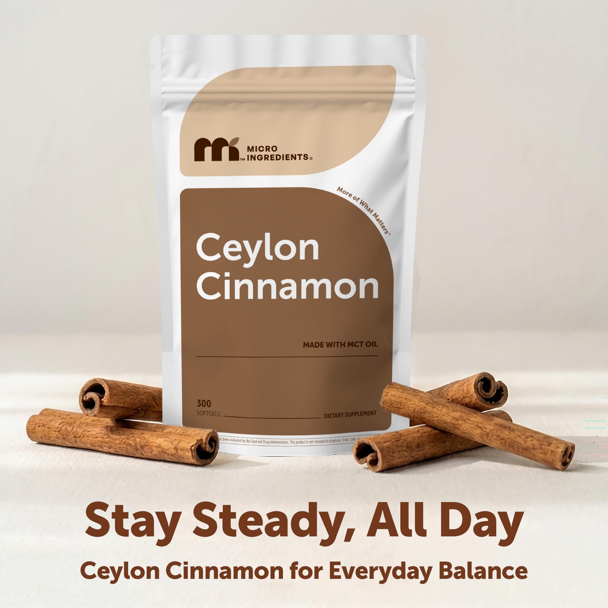 Micro Ingredients Ceylon Cinnamon Softgels showing dosage information