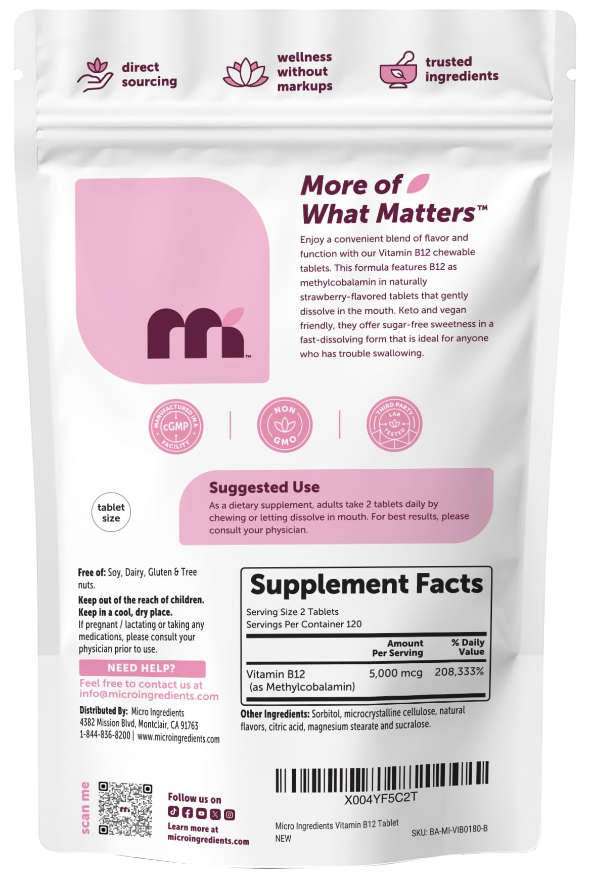 Micro Ingredients Chewable Vitamin B12 5000mcg on kitchen counter