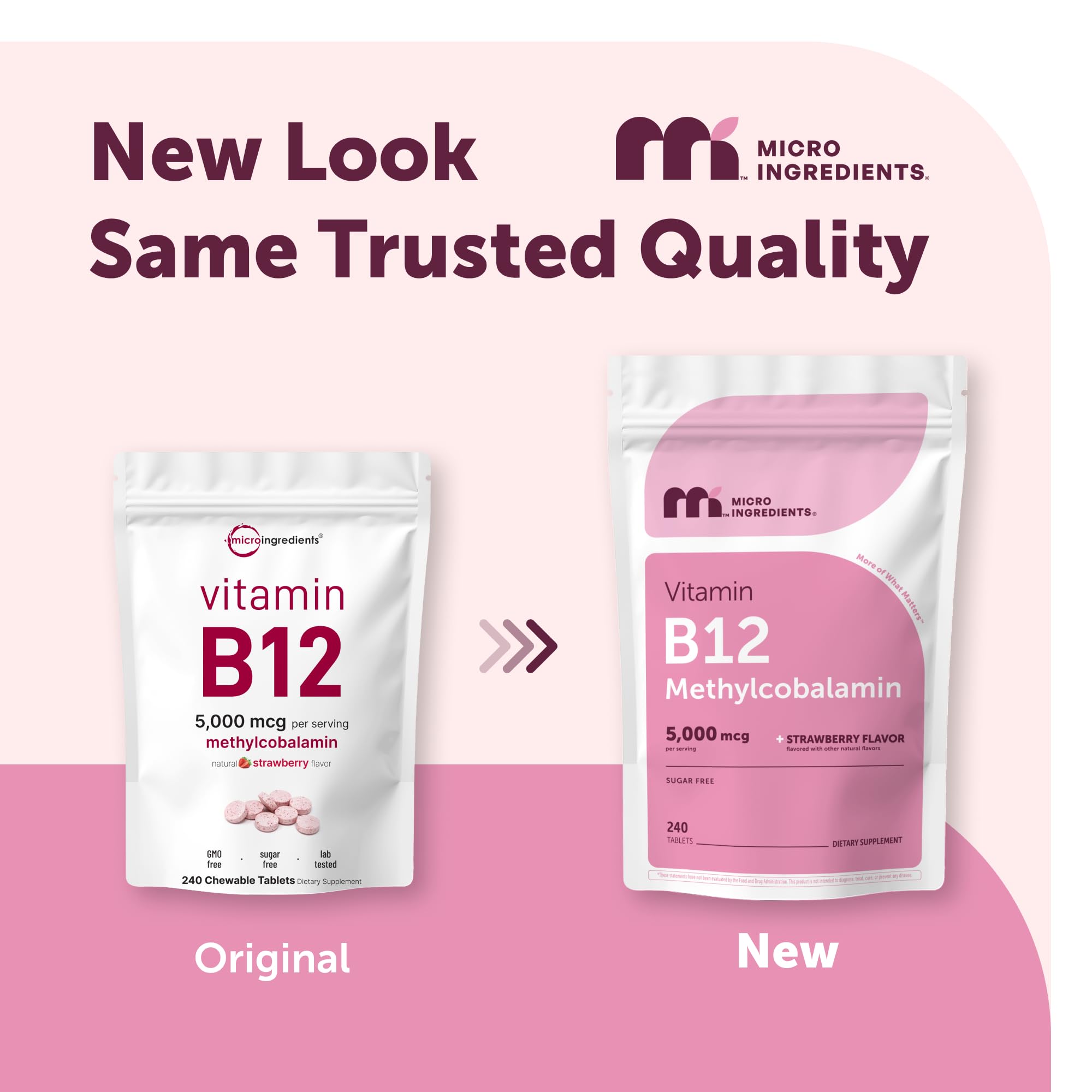 Micro Ingredients Chewable Vitamin B12 5000mcg strawberry flavour back view