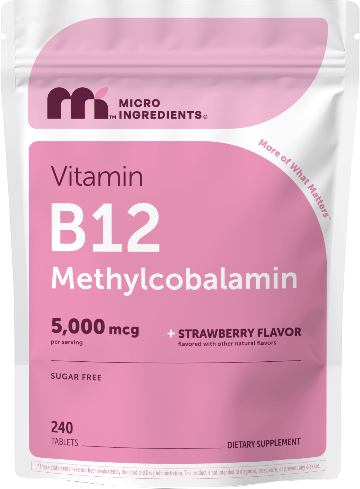 Micro Ingredients Chewable Vitamin B12 5000mcg strawberry flavour front view
