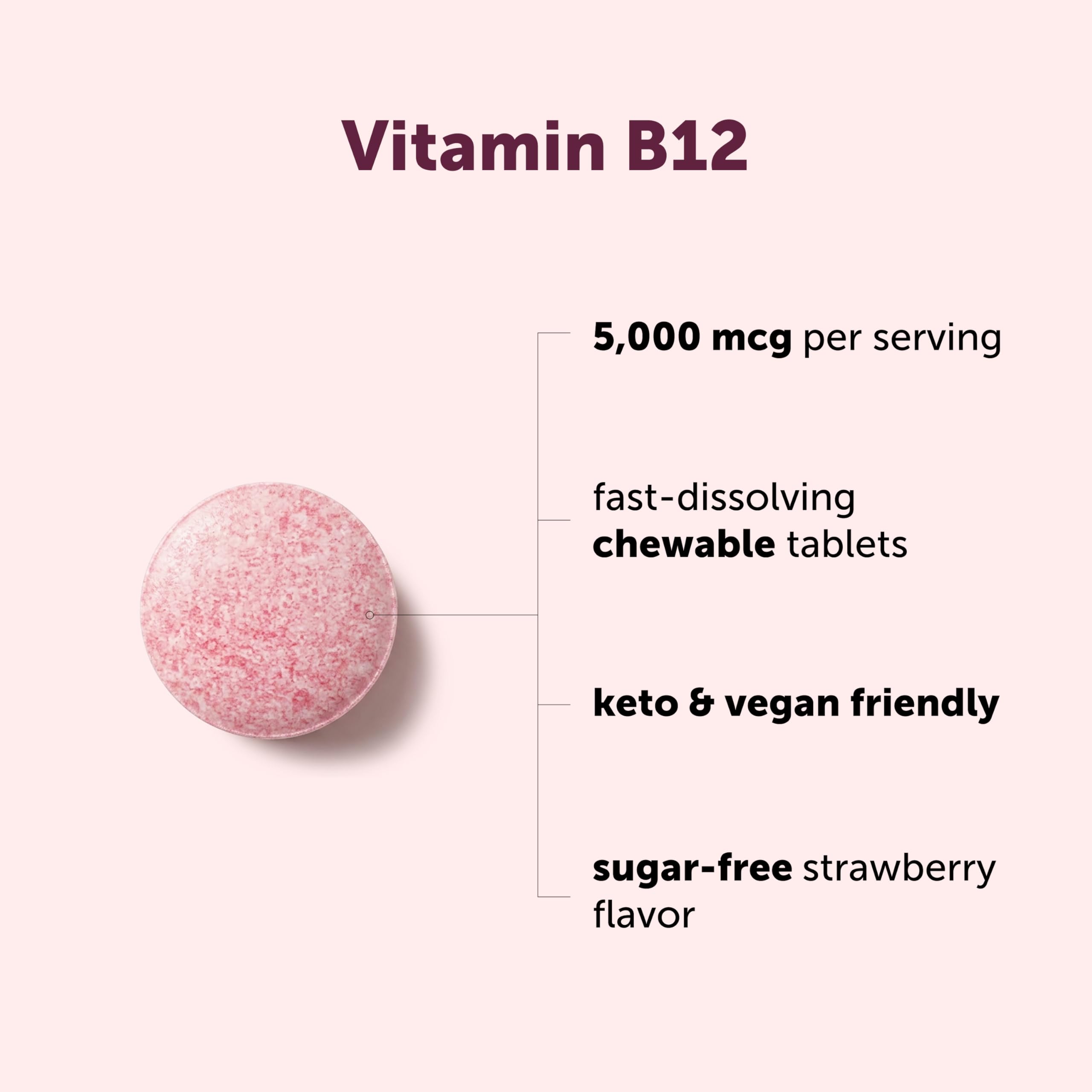 Micro Ingredients Chewable Vitamin B12 5000mcg strawberry flavour side view